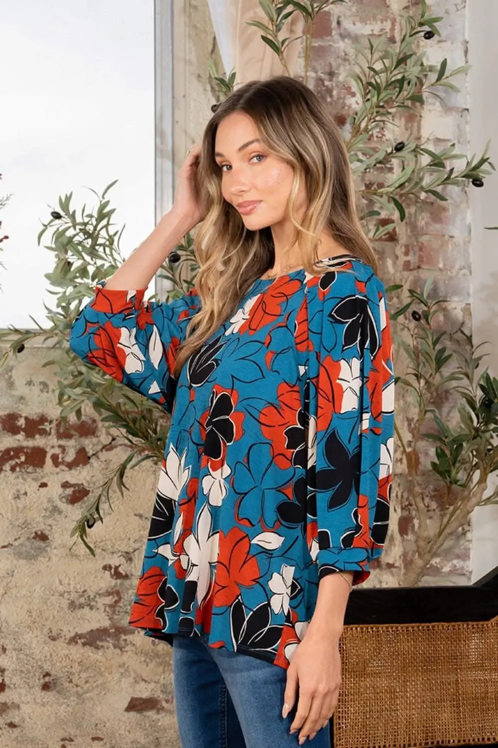 Pants Trendsi Printed Boat Neck Blouse Women's Casual T-Shirt USA Shipped