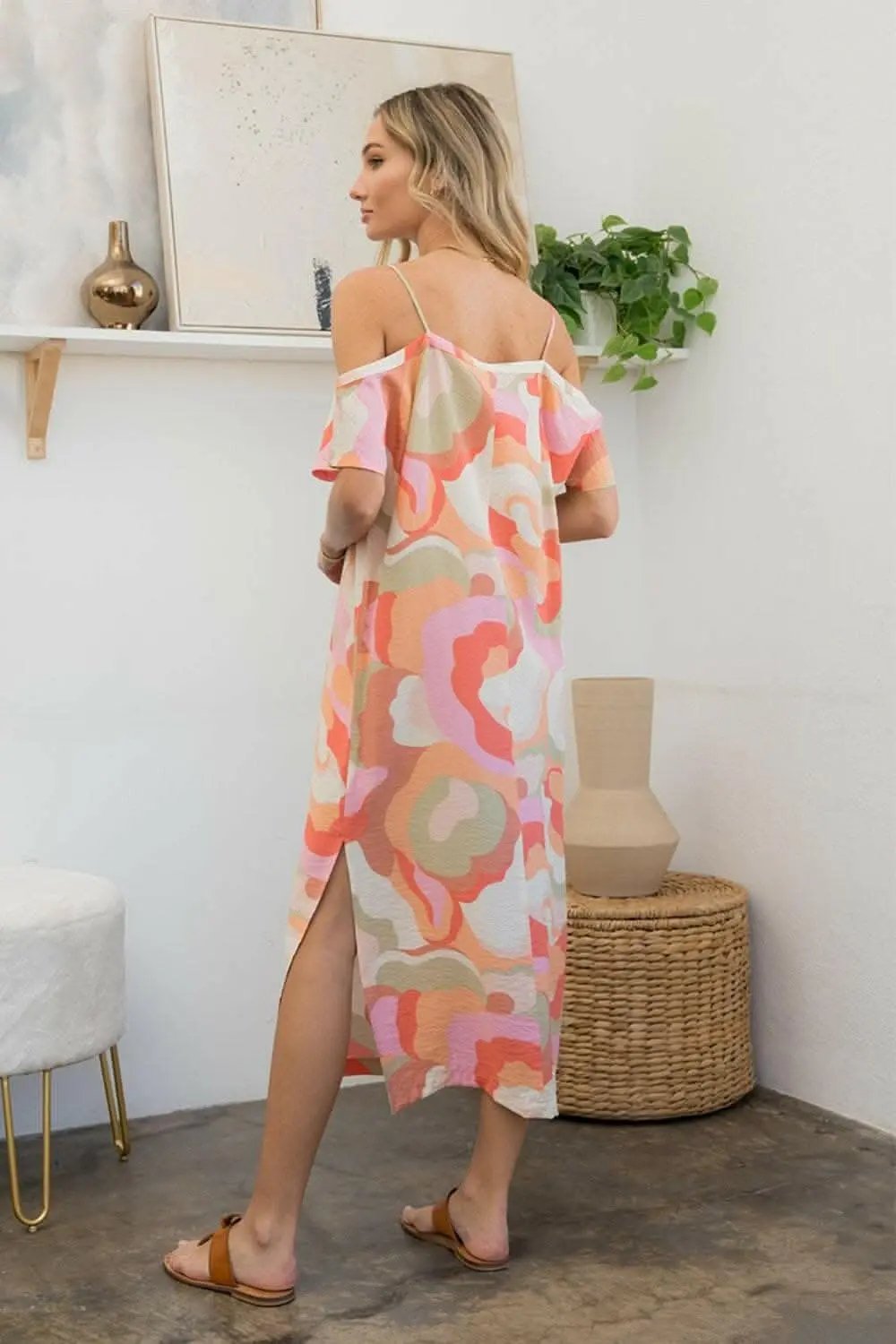Dresses Trendsi Printed Midi Dress Women's USA Fashion Side Slit Casual Dress