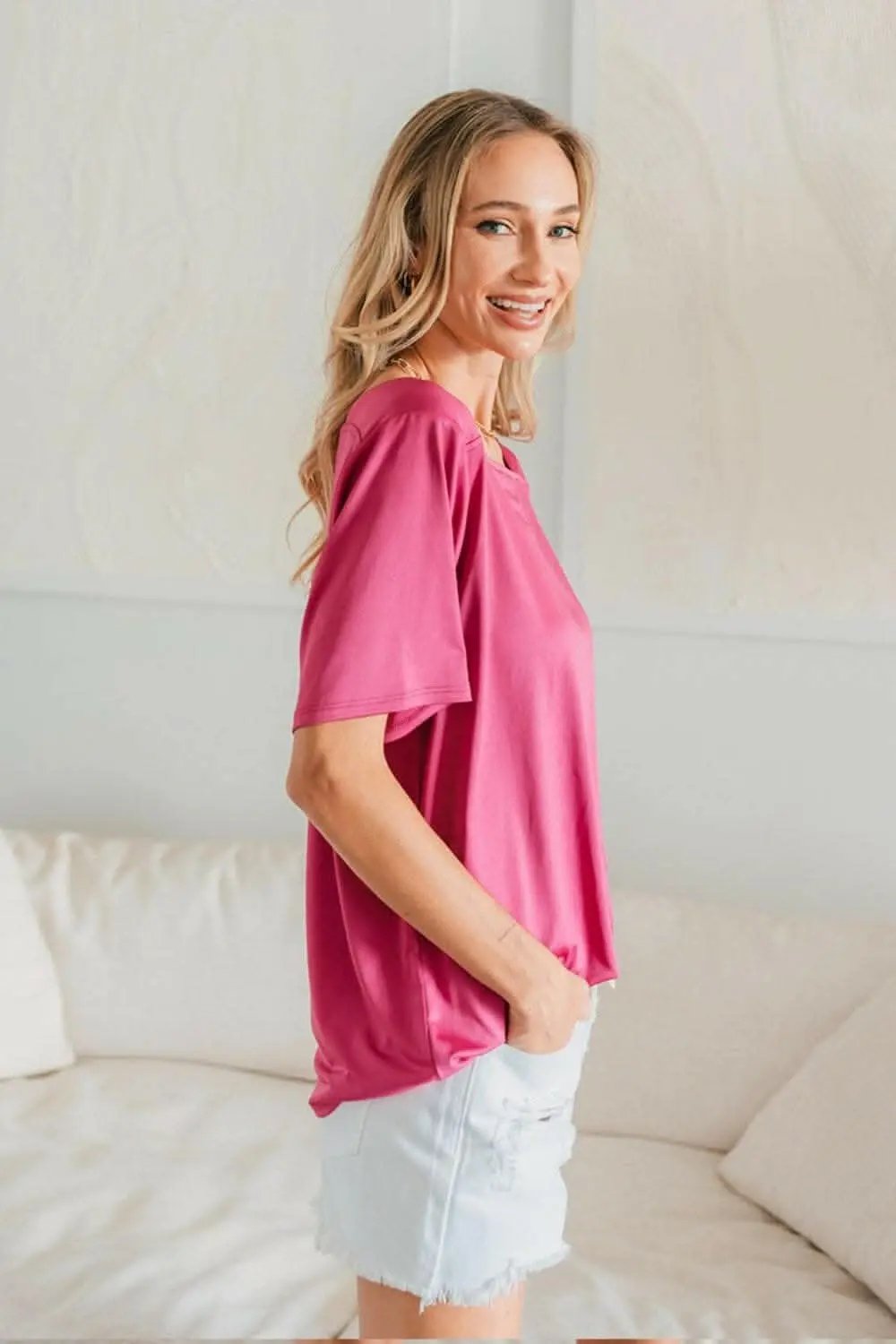 Accessories Trendsi Square Neck Top Women's Casual Short Sleeve Top USA Shipped
