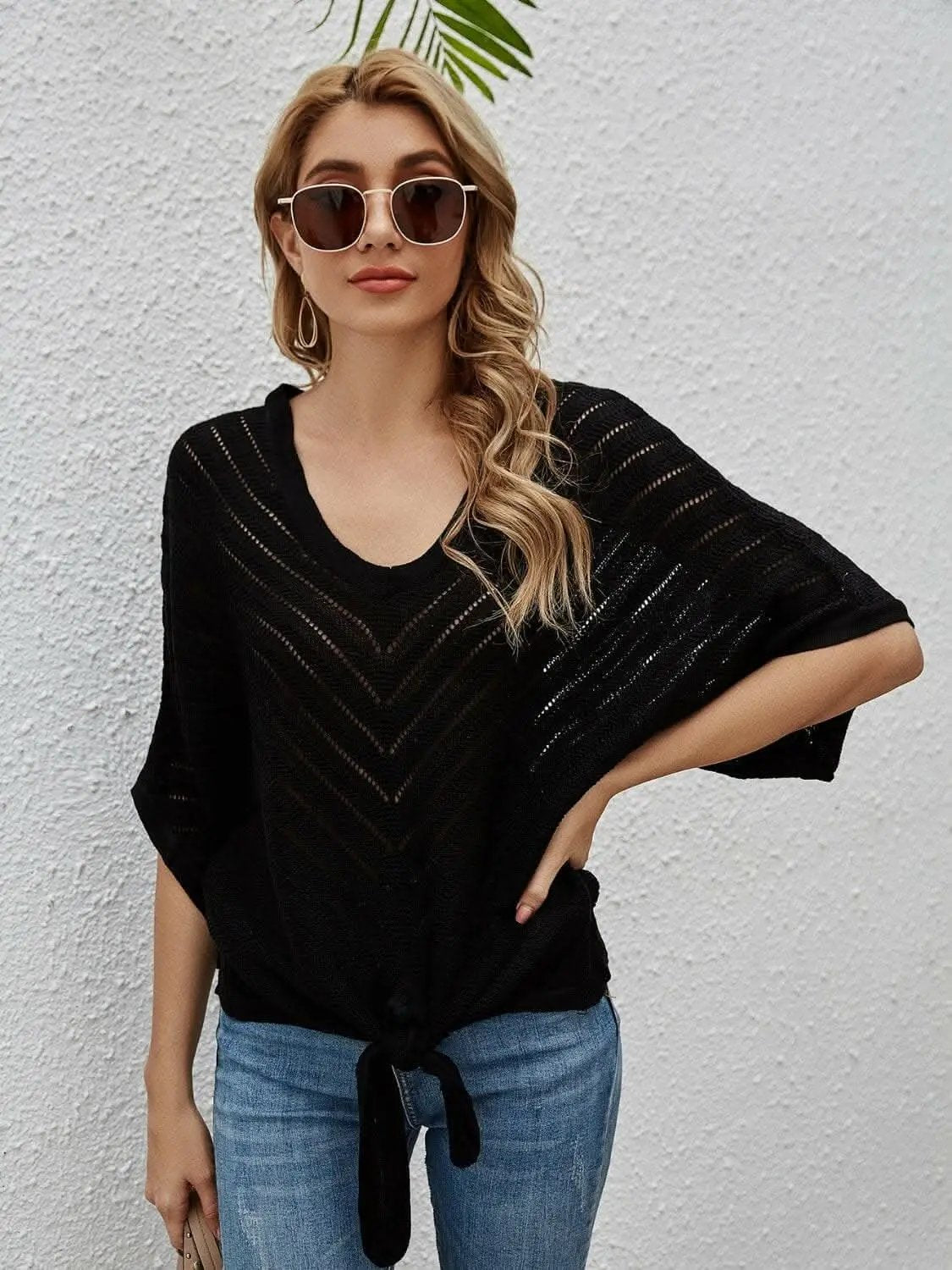 T-Shirts Trendsi swimwear - Sheer batwing sleeve cover-up