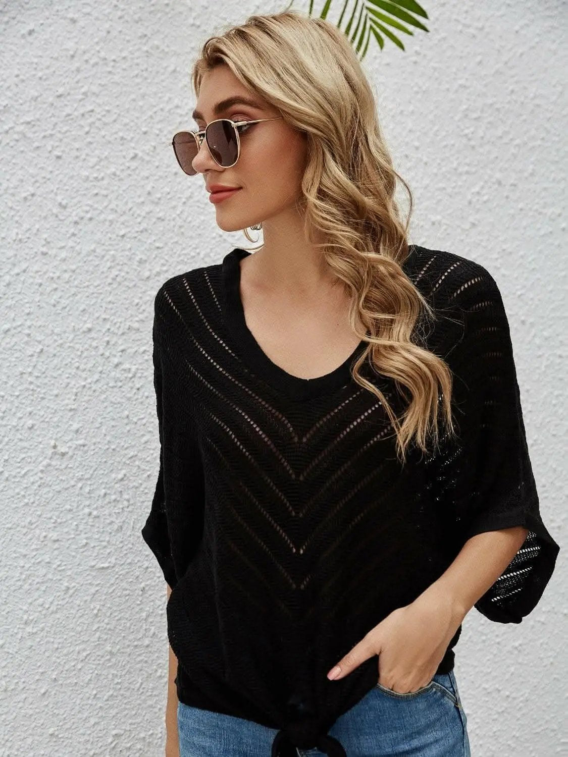 T-Shirts Trendsi swimwear - Sheer batwing sleeve cover-up