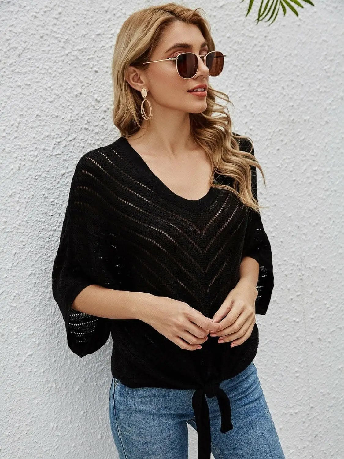 T-Shirts Trendsi swimwear - Sheer batwing sleeve cover-up