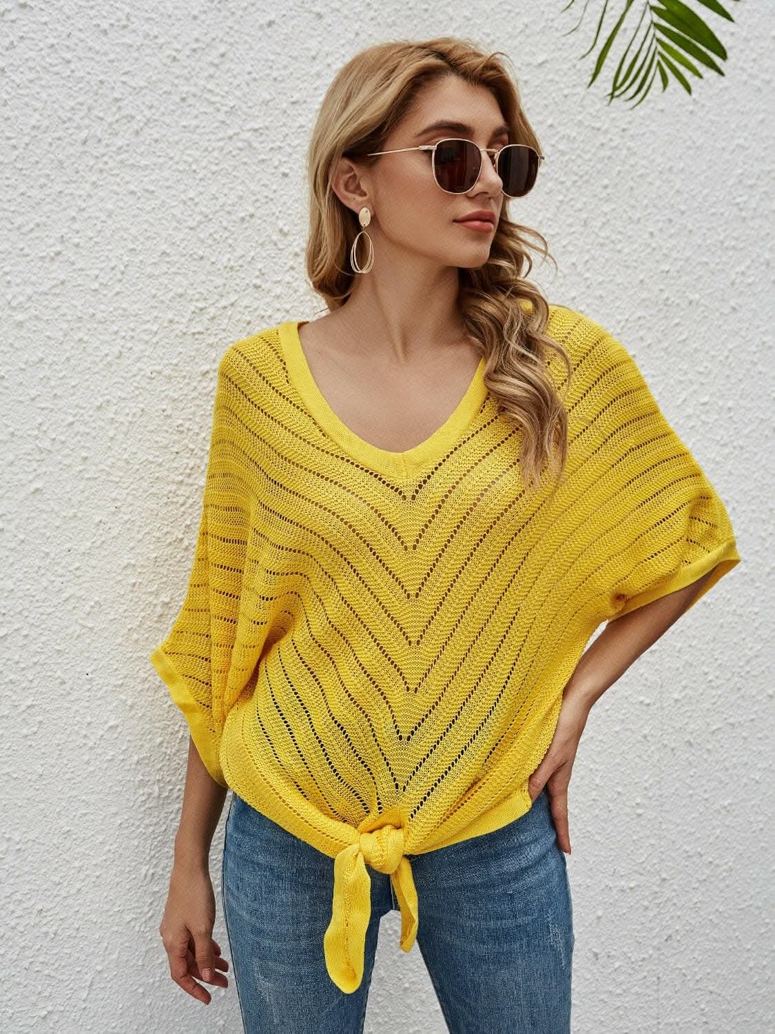 T-Shirts Trendsi swimwear - Sheer batwing sleeve cover-up