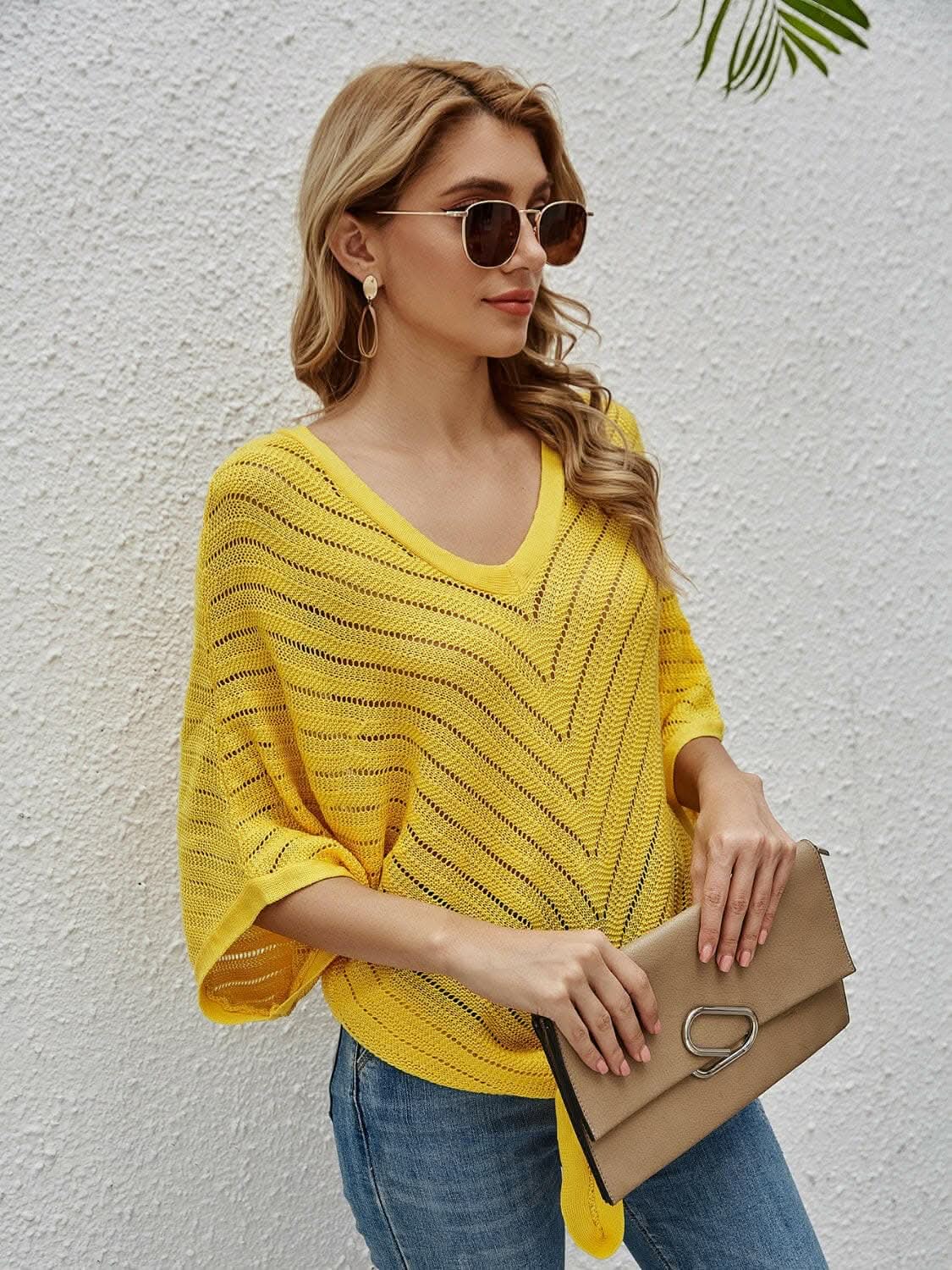 T-Shirts Trendsi swimwear - Sheer batwing sleeve cover-up