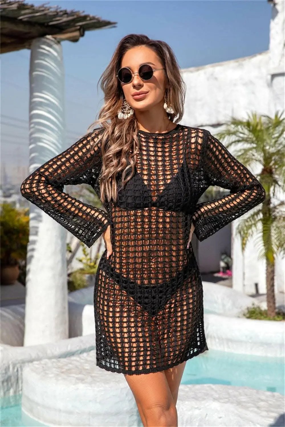T-Shirts Trendsi swimwear - Sheer elegance round neck cover-up