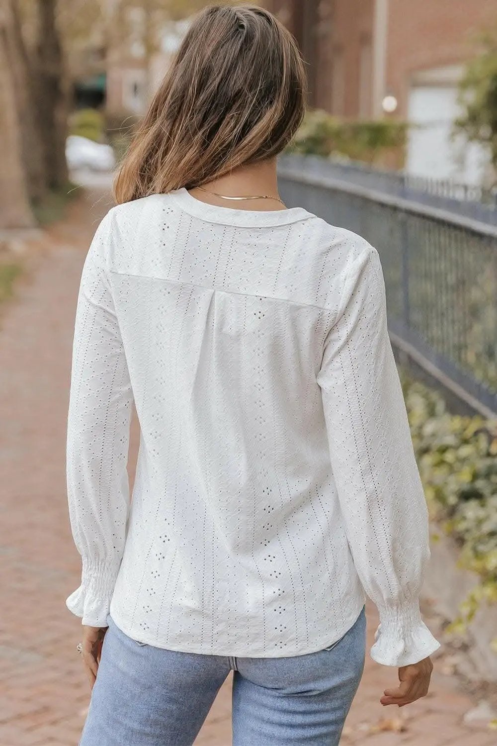 Trendsi White Sheer Flounce Sleeve Blouse