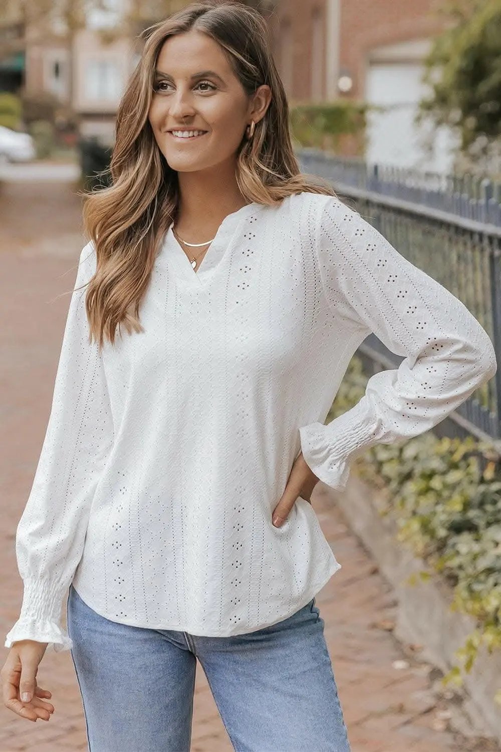 Trendsi White Sheer Flounce Sleeve Blouse