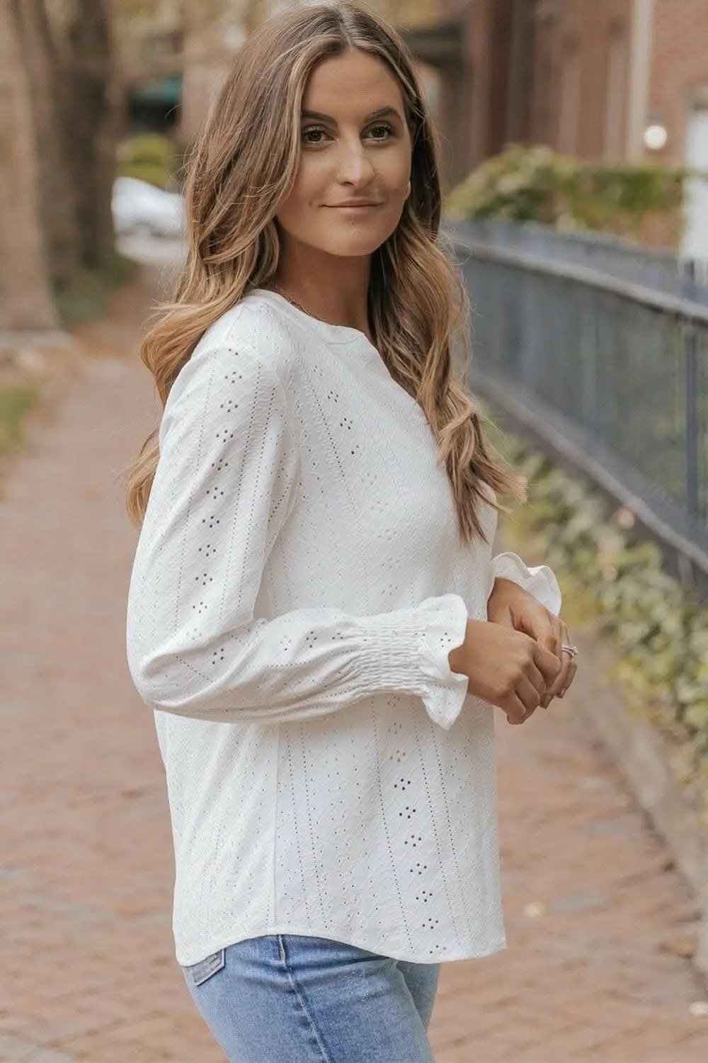 Trendsi White Sheer Flounce Sleeve Blouse