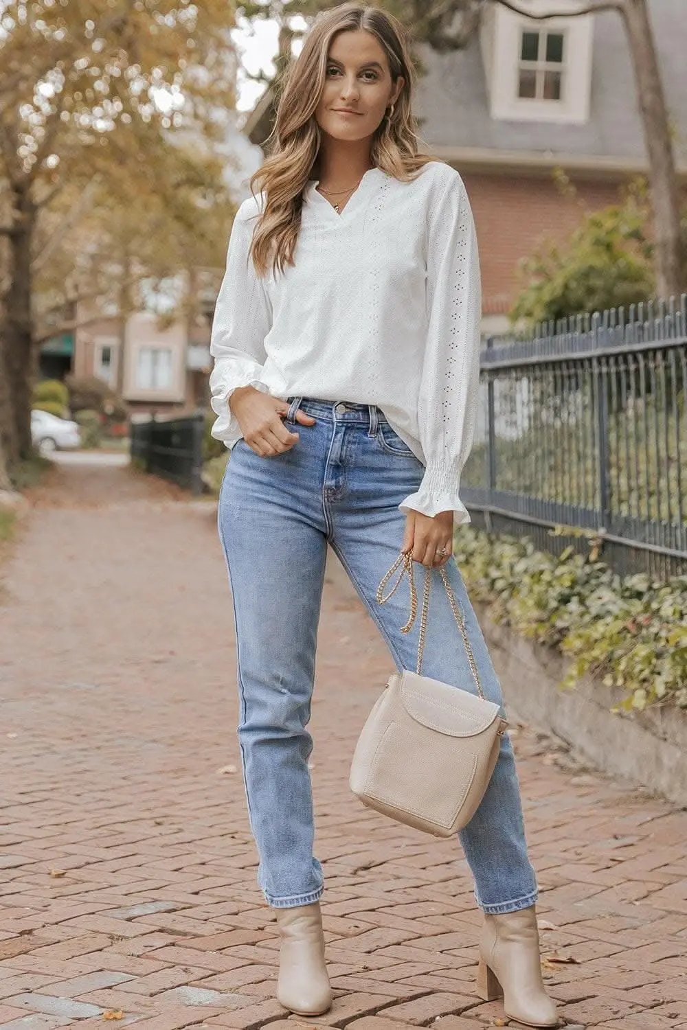 Trendsi White Sheer Flounce Sleeve Blouse