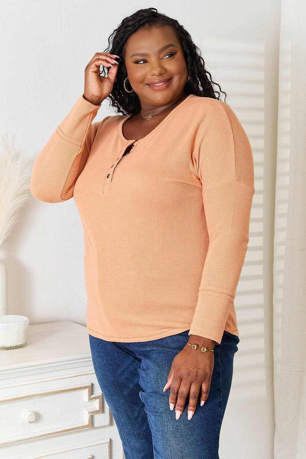 Trendsi Half Button Blouse Long Sleeve — Sophisticated Comfort