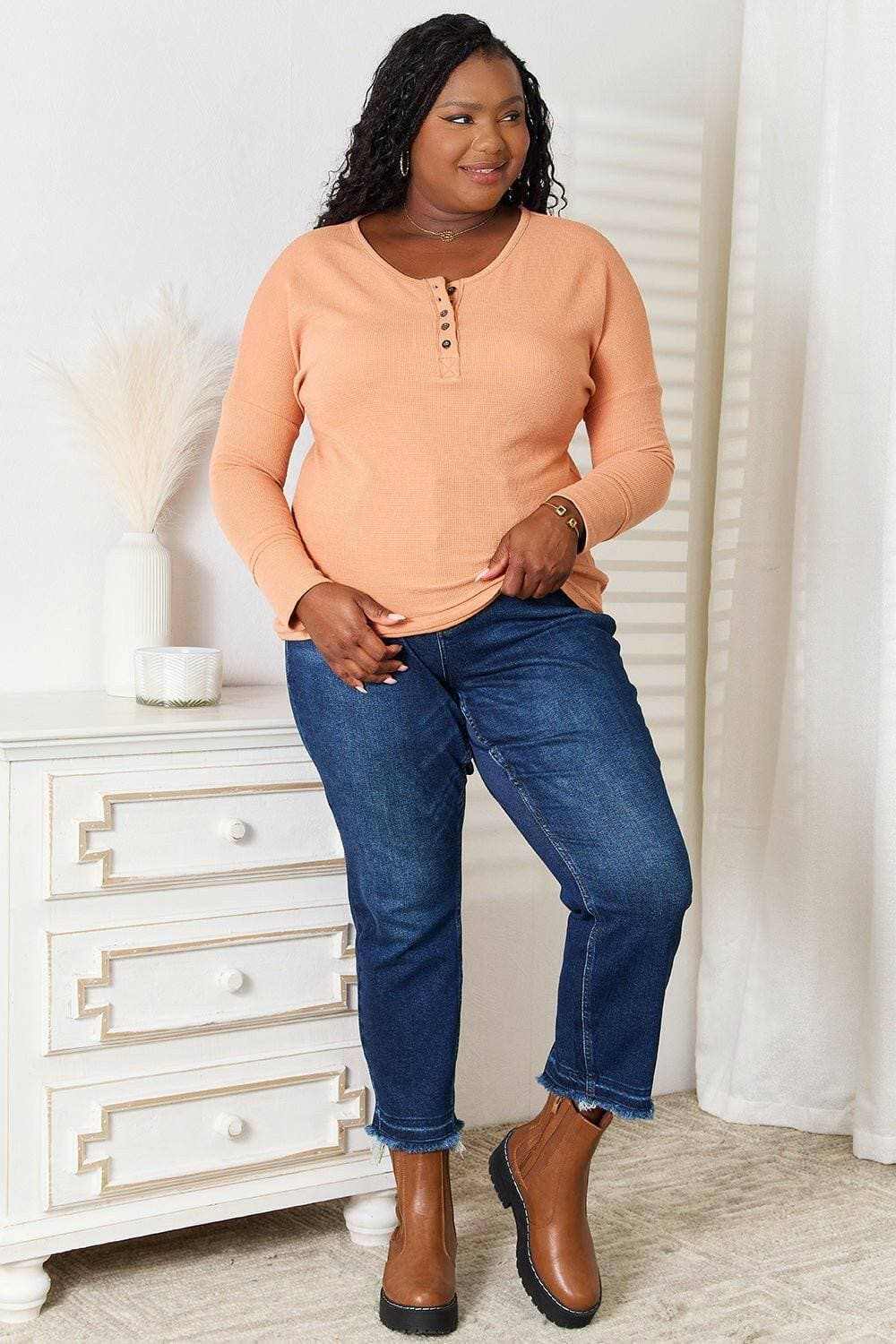 Trendsi Half Button Blouse Long Sleeve — Sophisticated Comfort