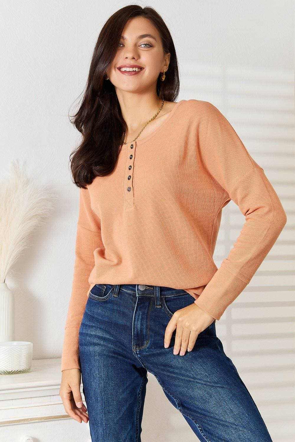 Trendsi Half Button Blouse Long Sleeve — Sophisticated Comfort