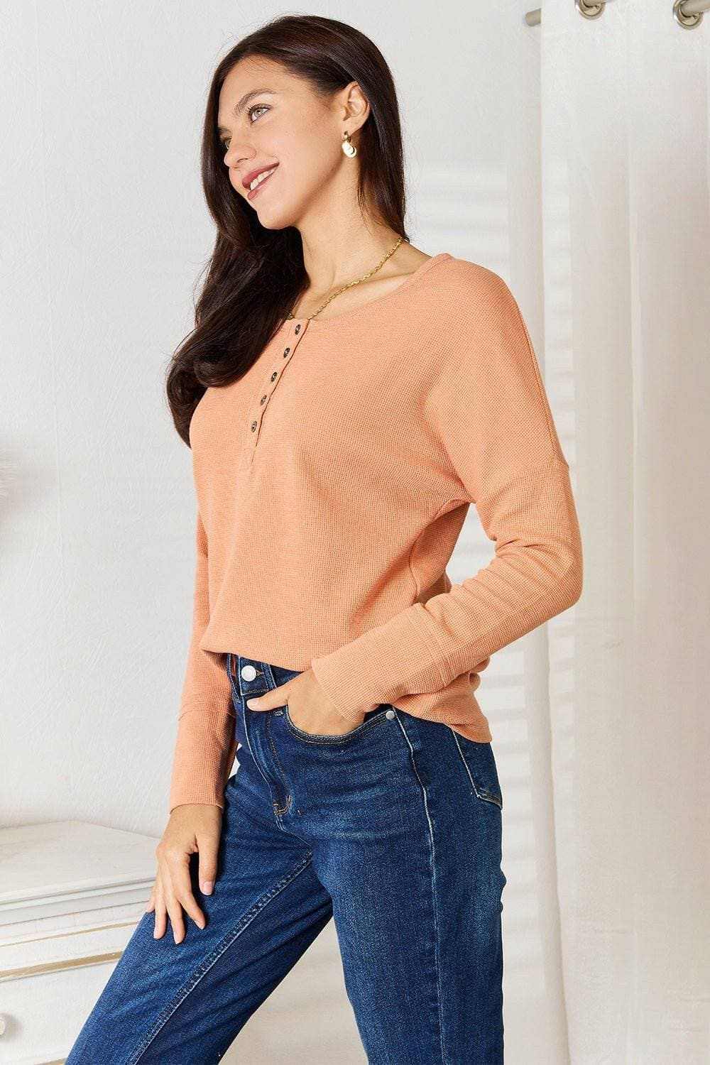 Trendsi Half Button Blouse Long Sleeve — Sophisticated Comfort