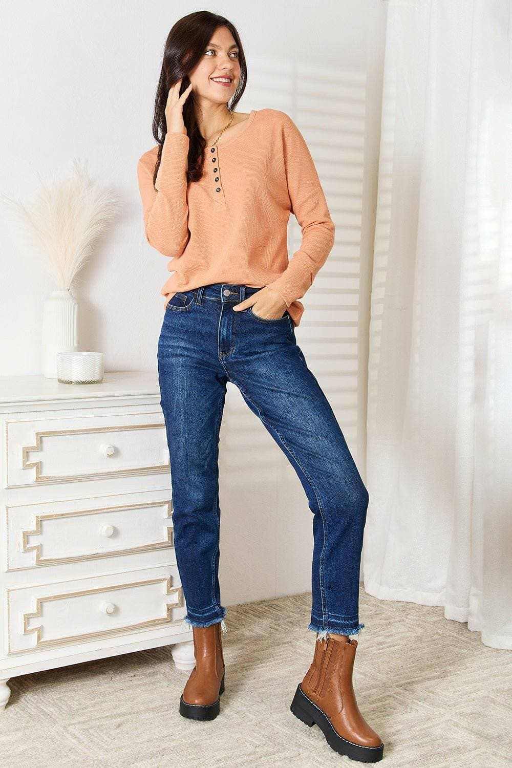 Trendsi Half Button Blouse Long Sleeve — Sophisticated Comfort