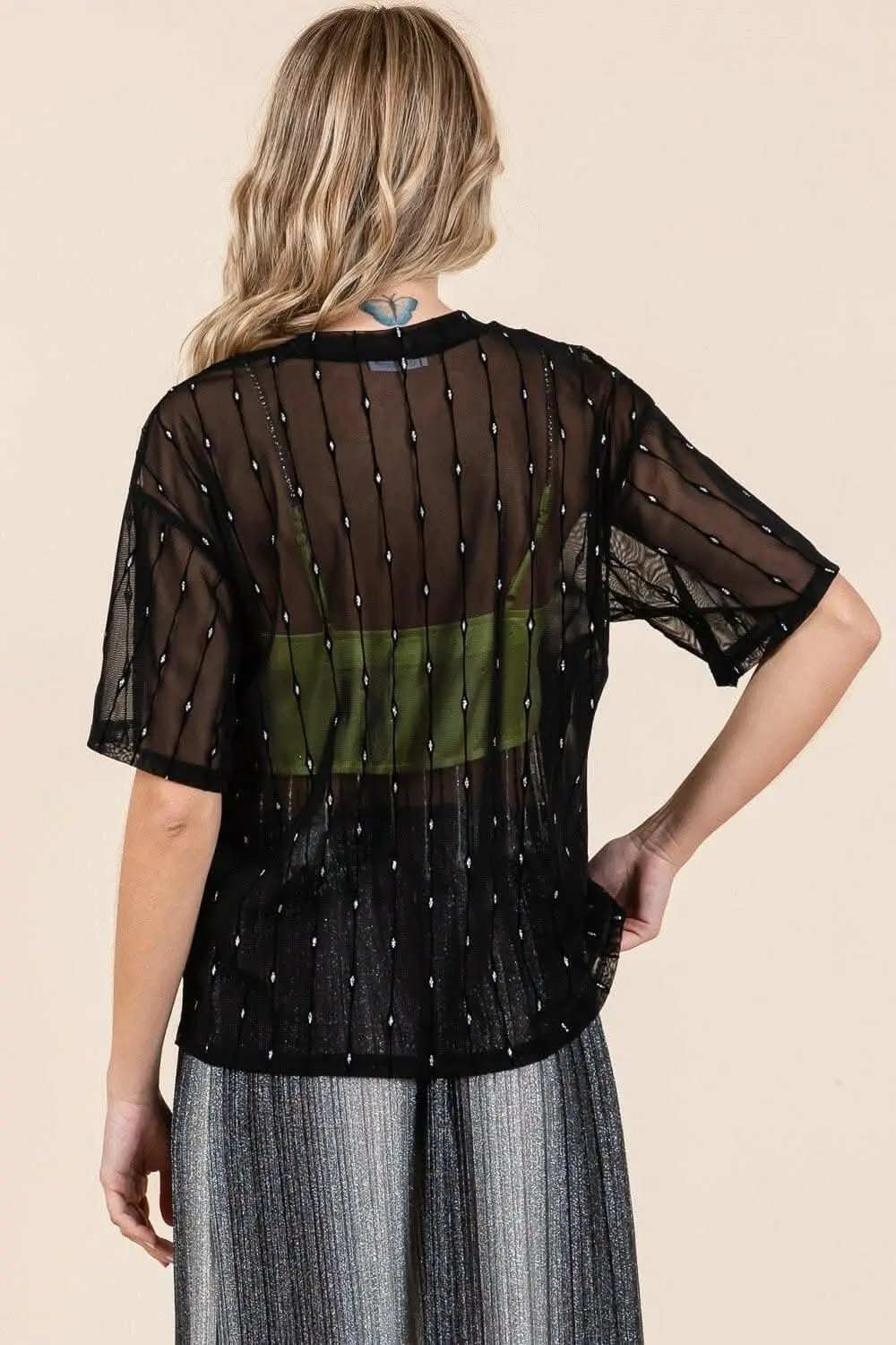 Pants Trendsi Sparkling Mesh Top Women's Party/Club Top Sexy Drop Shoulder