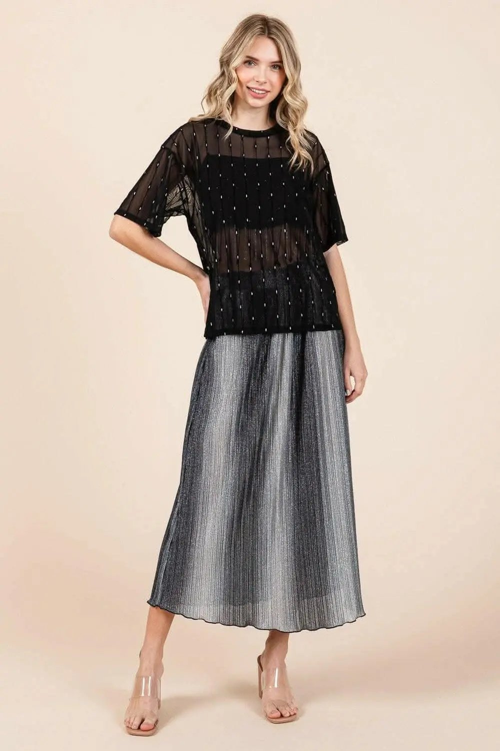 Pants Trendsi Sparkling Mesh Top Women's Party/Club Top Sexy Drop Shoulder