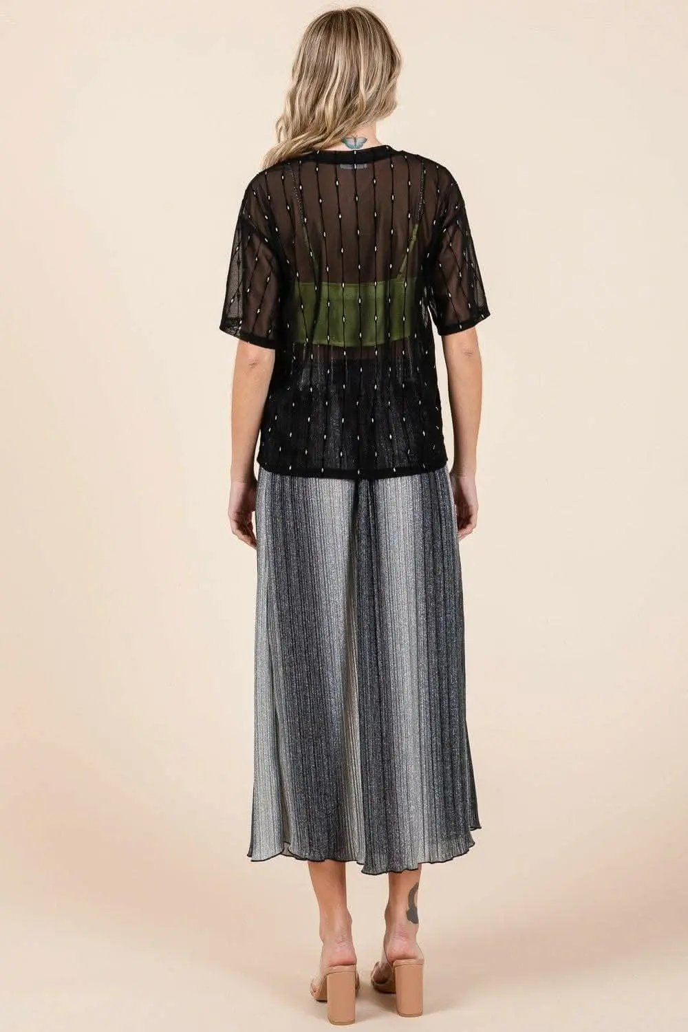 Pants Trendsi Sparkling Mesh Top Women's Party/Club Top Sexy Drop Shoulder