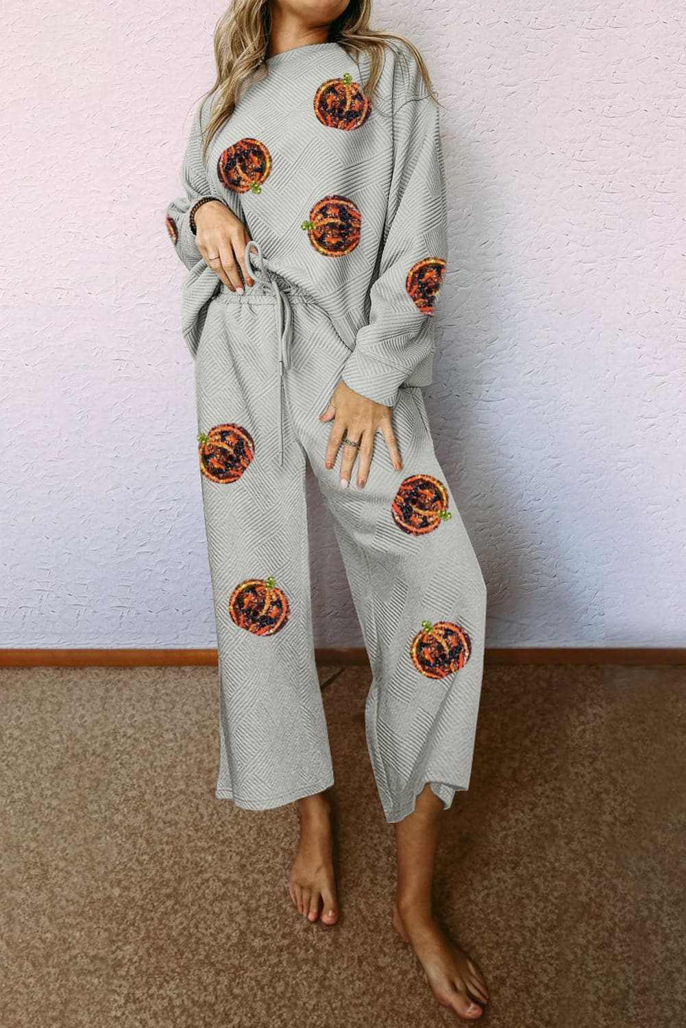 Two-Piece Sets Trendsi Sparkling pumpkin patch set with pockets