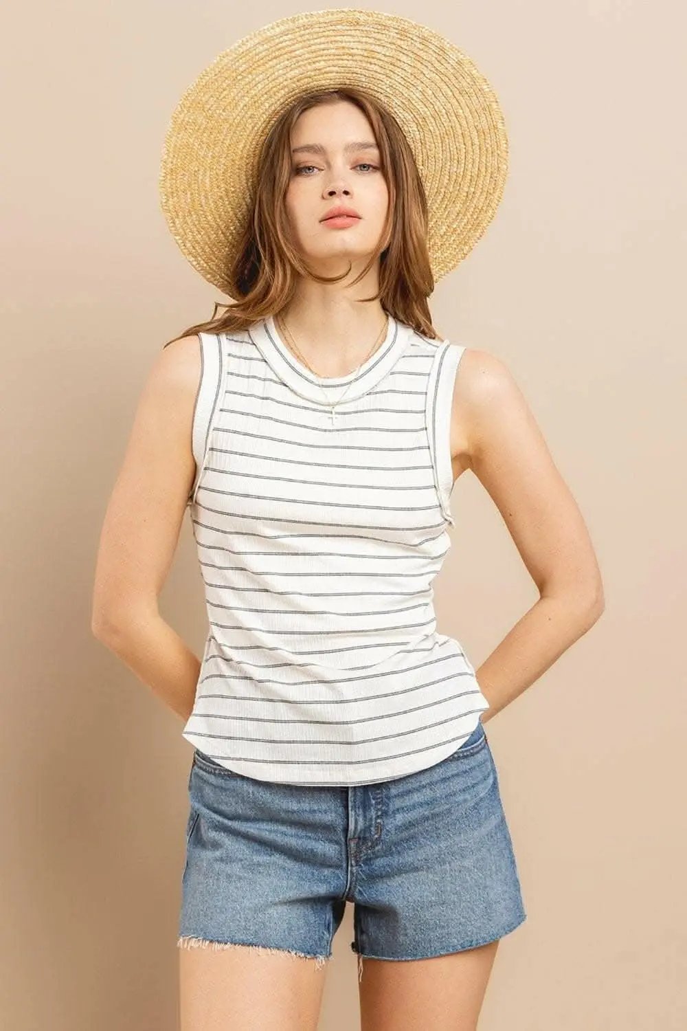 T-Shirts Trendsi Striped Tank Top Women's Summer Casual Round Neck Sleeveless Essential