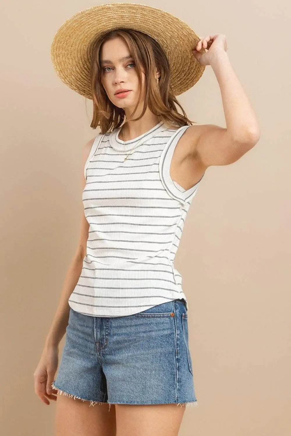 T-Shirts Trendsi Striped Tank Top Women's Summer Casual Round Neck Sleeveless Essential