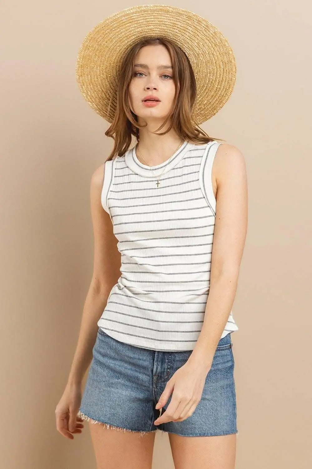 T-Shirts Trendsi Striped Tank Top Women's Summer Casual Round Neck Sleeveless Essential