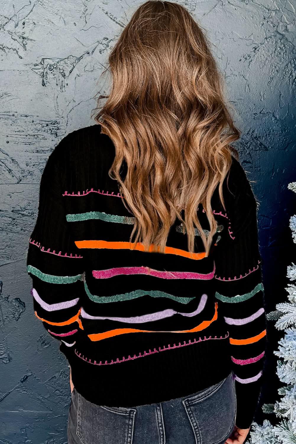 Women's Pullover Sweater - Soft Knit Striped - Daily Wear Winter