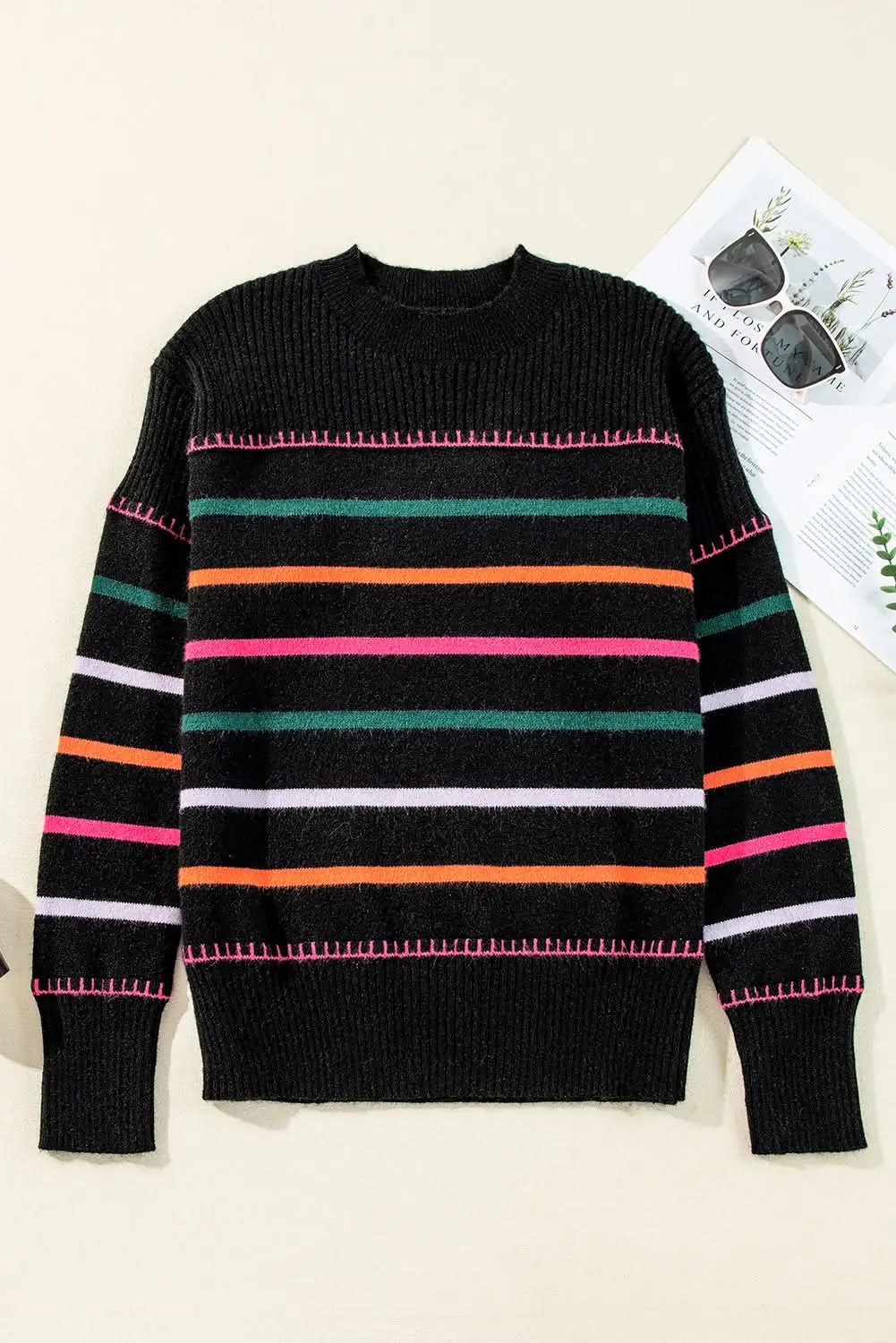 Women's Pullover Sweater - Soft Knit Striped - Daily Wear Winter