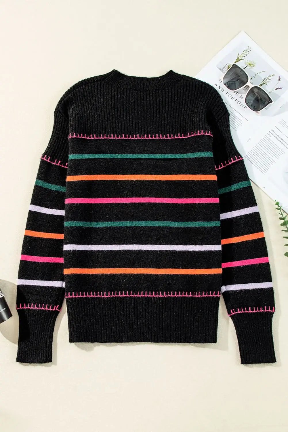Women's Pullover Sweater - Soft Knit Striped - Daily Wear Winter