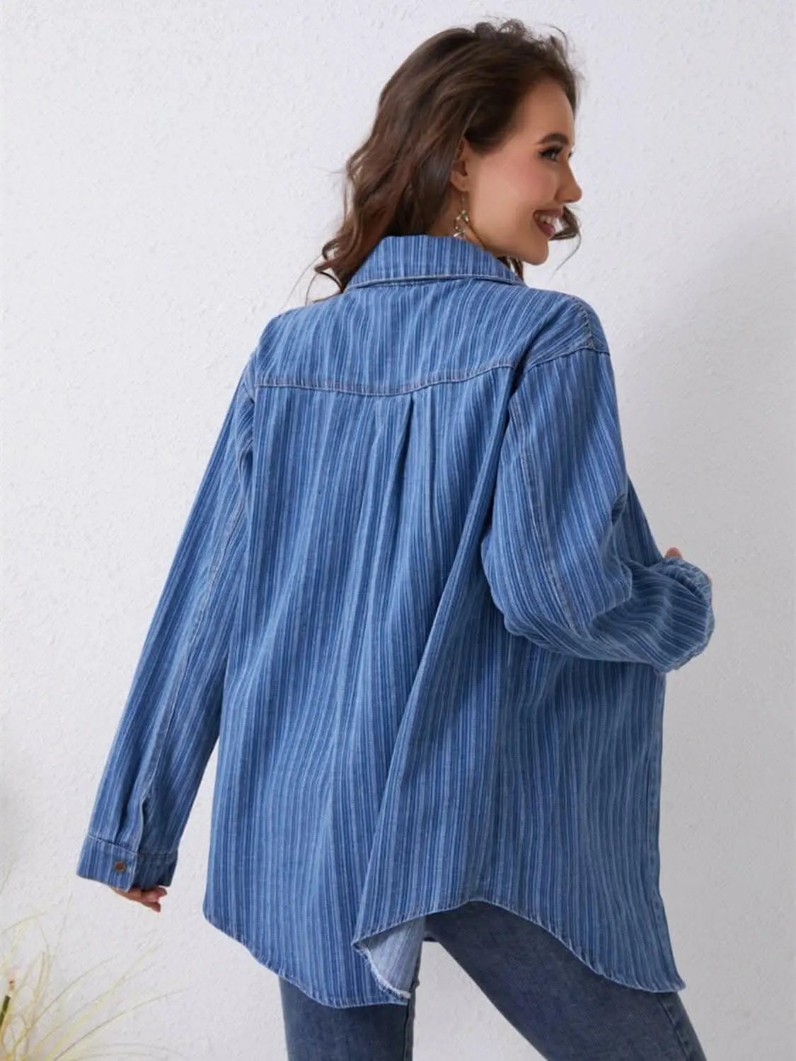 Women's Striped Denim Shirt by Trendsi | Cotton Blend