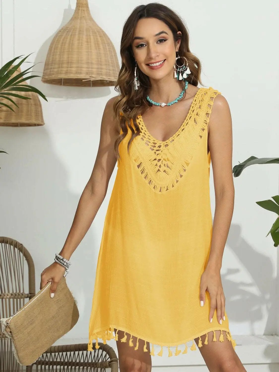 T-Shirts Trendsi just arrived - Tassel scoop neck cover-up