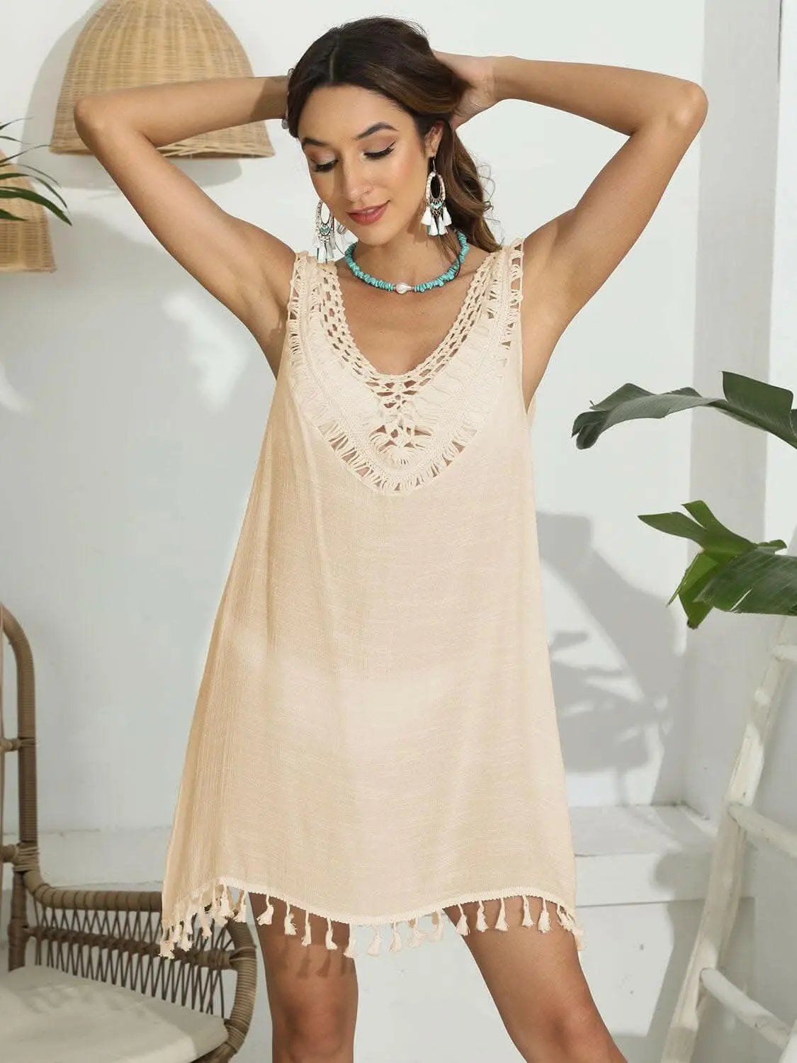 T-Shirts Trendsi just arrived - Tassel scoop neck cover-up