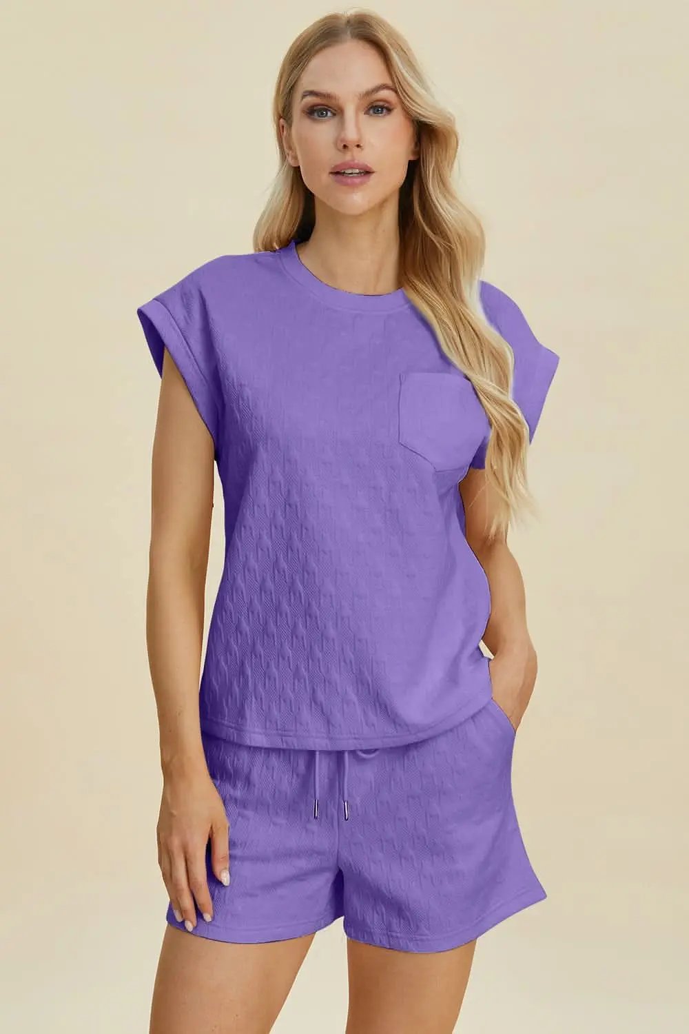 Women's Loungewear Set - Textured & Comfy - Top & Shorts