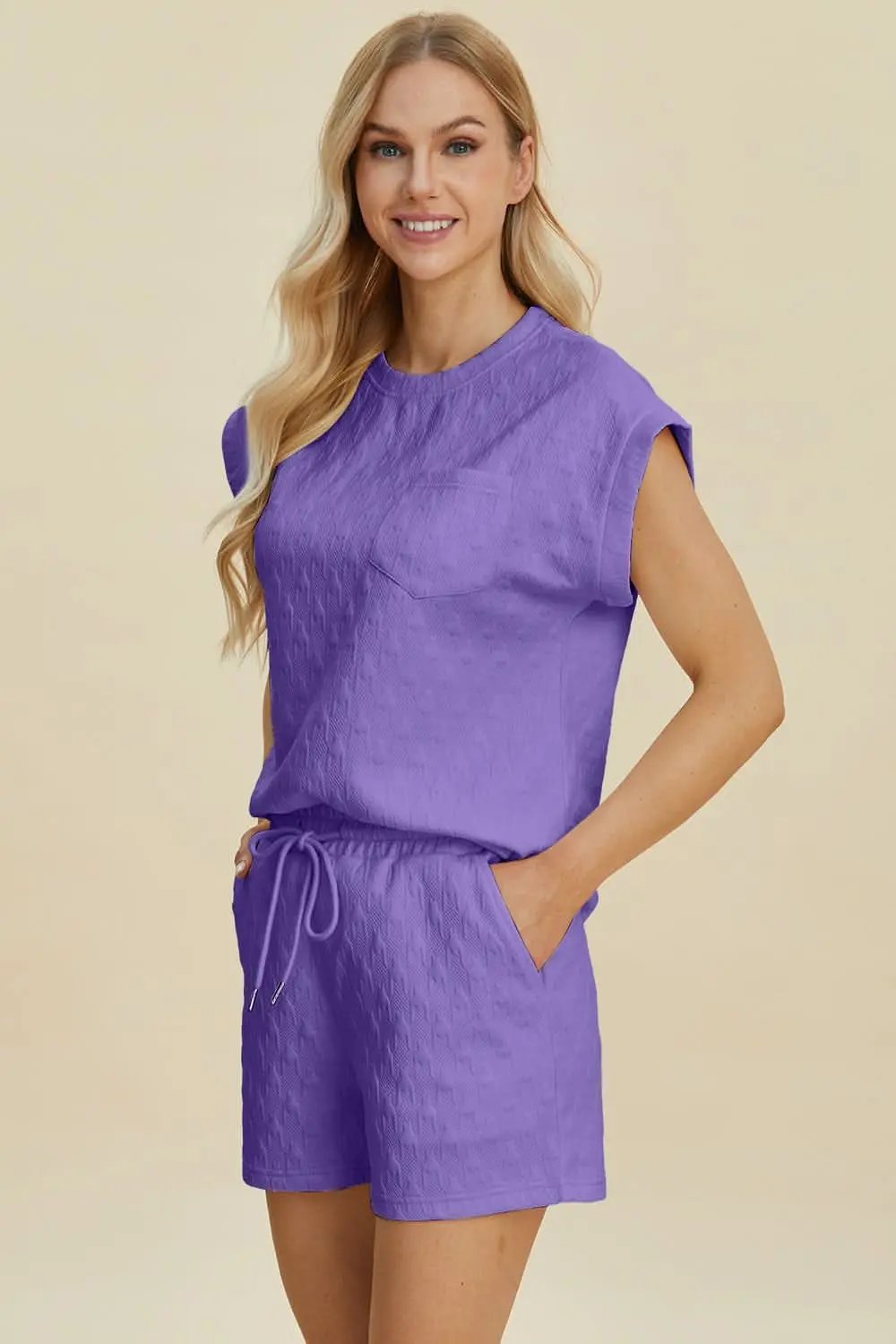 Women's Loungewear Set - Textured & Comfy - Top & Shorts