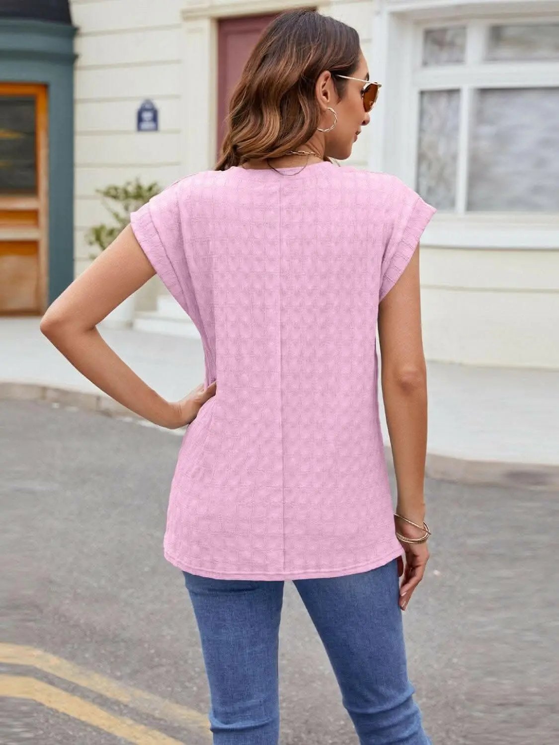 T-Shirts Trendsi just arrived - Textured cap sleeve t-shirt