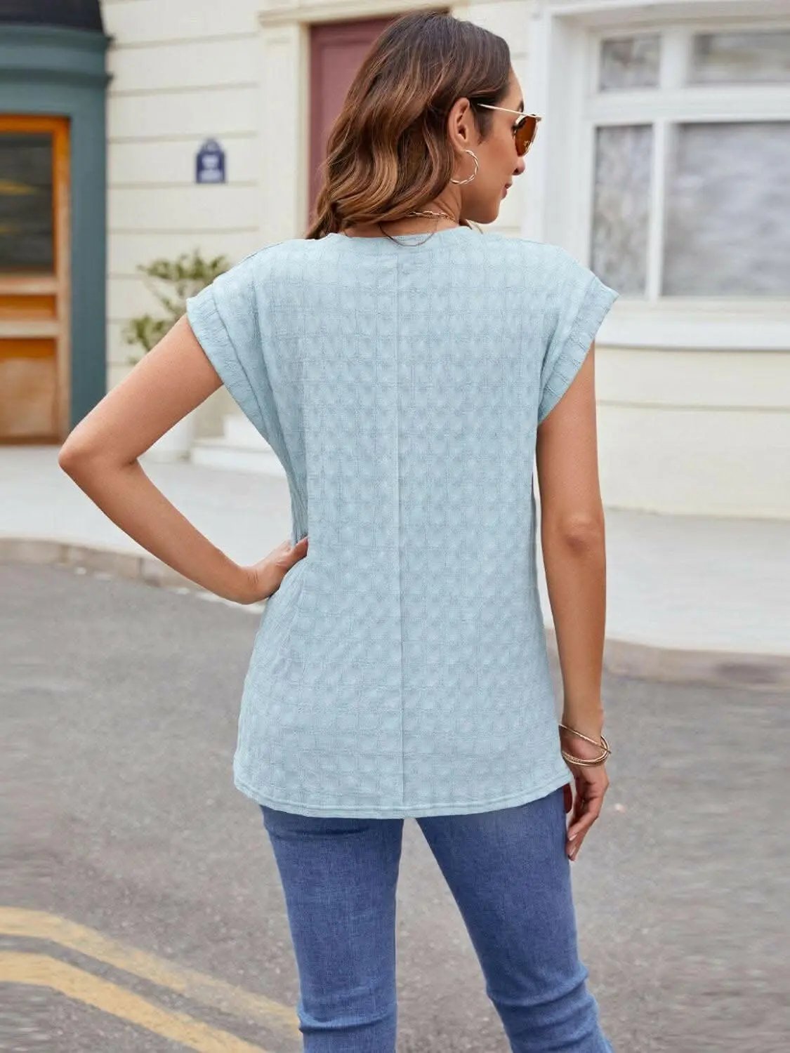 T-Shirts Trendsi just arrived - Textured cap sleeve t-shirt
