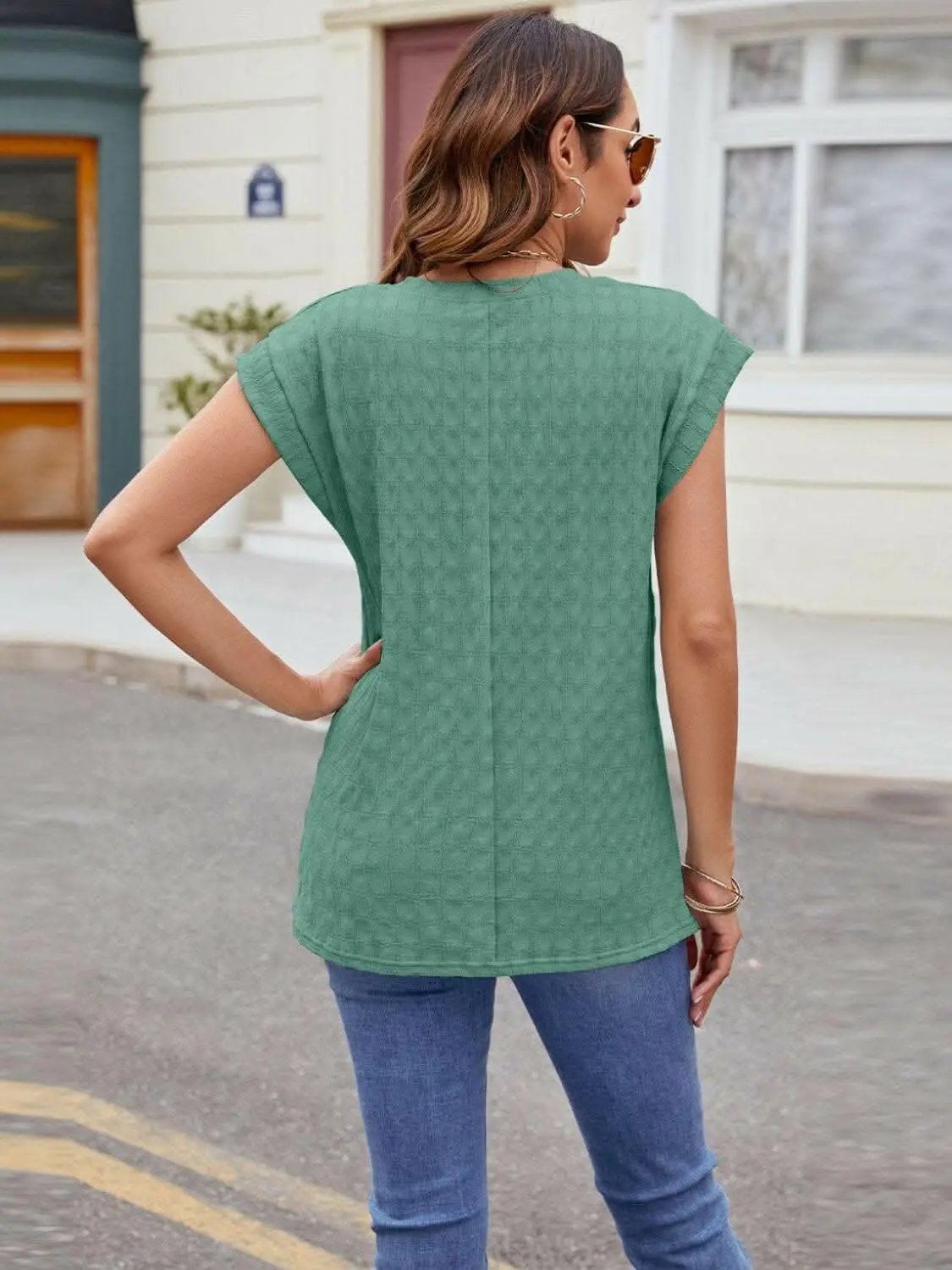 T-Shirts Trendsi just arrived - Textured cap sleeve t-shirt