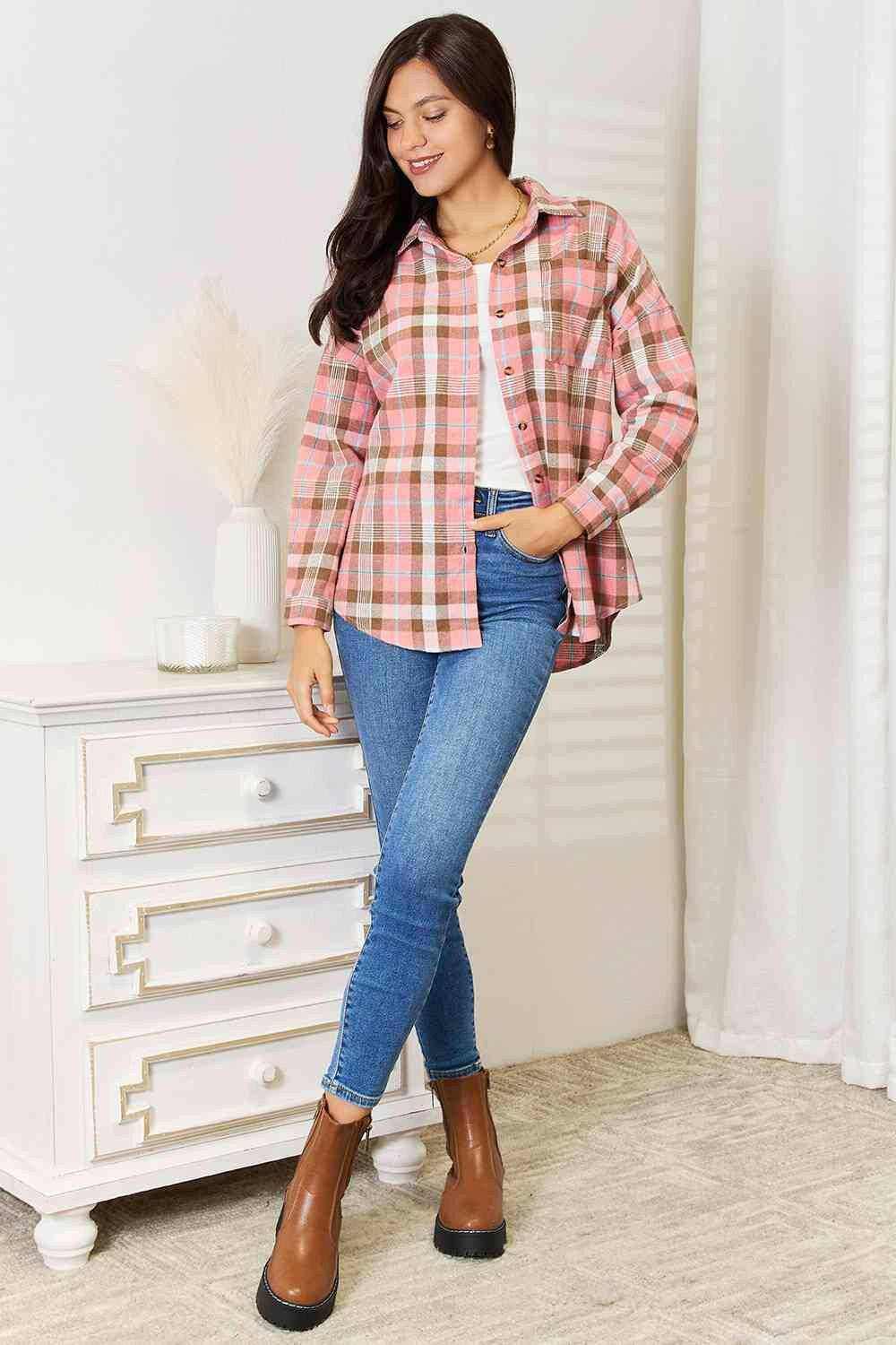 Trendsi Men's Long Sleeve Plaid Shirt Cotton Blend Casual