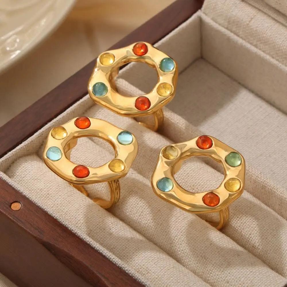 T-Shirts Trendsi Titanium steel ring with glass bead