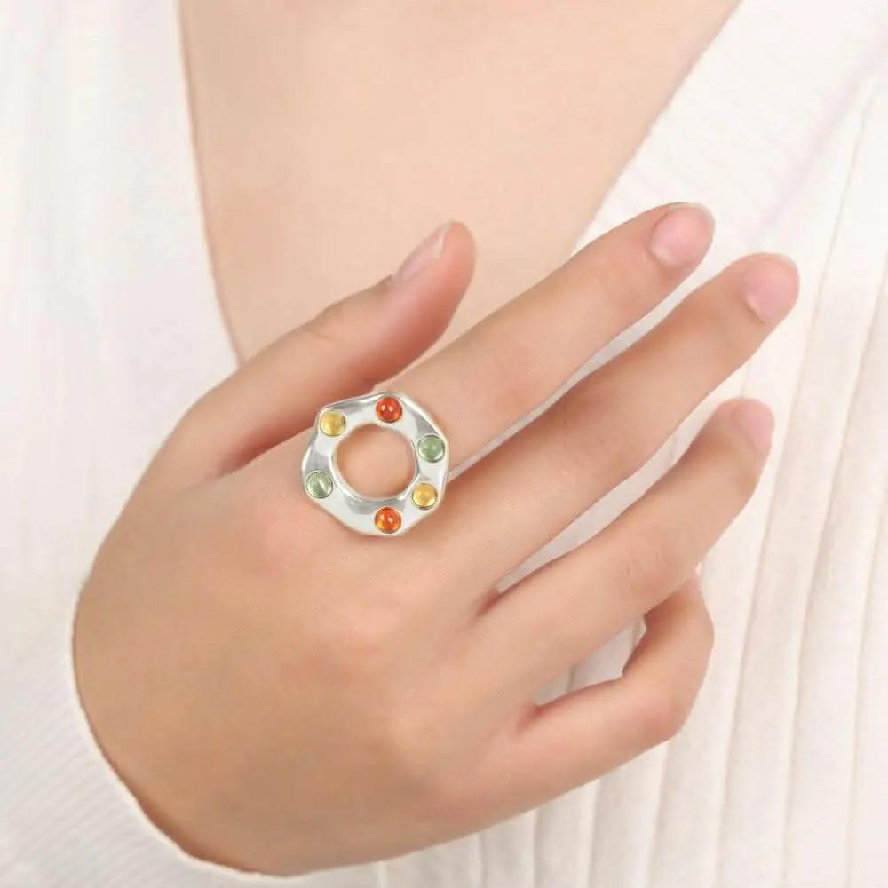 T-Shirts Trendsi Titanium steel ring with glass bead