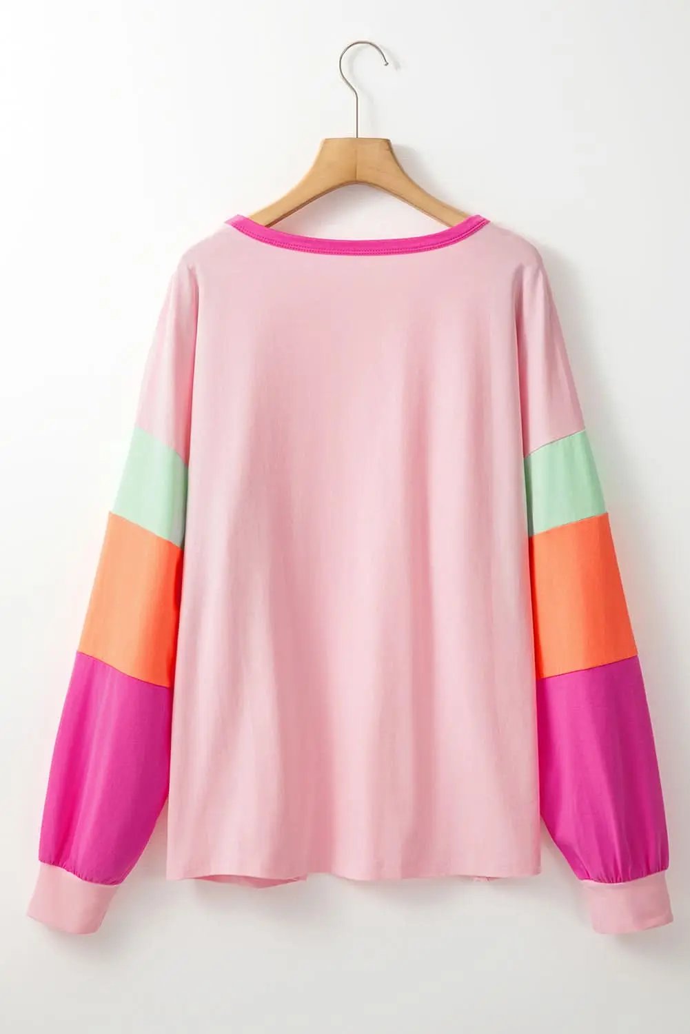 Love Salve Plus Size Long Sleeve Top Pink Colorblock — Casual Daily Wear