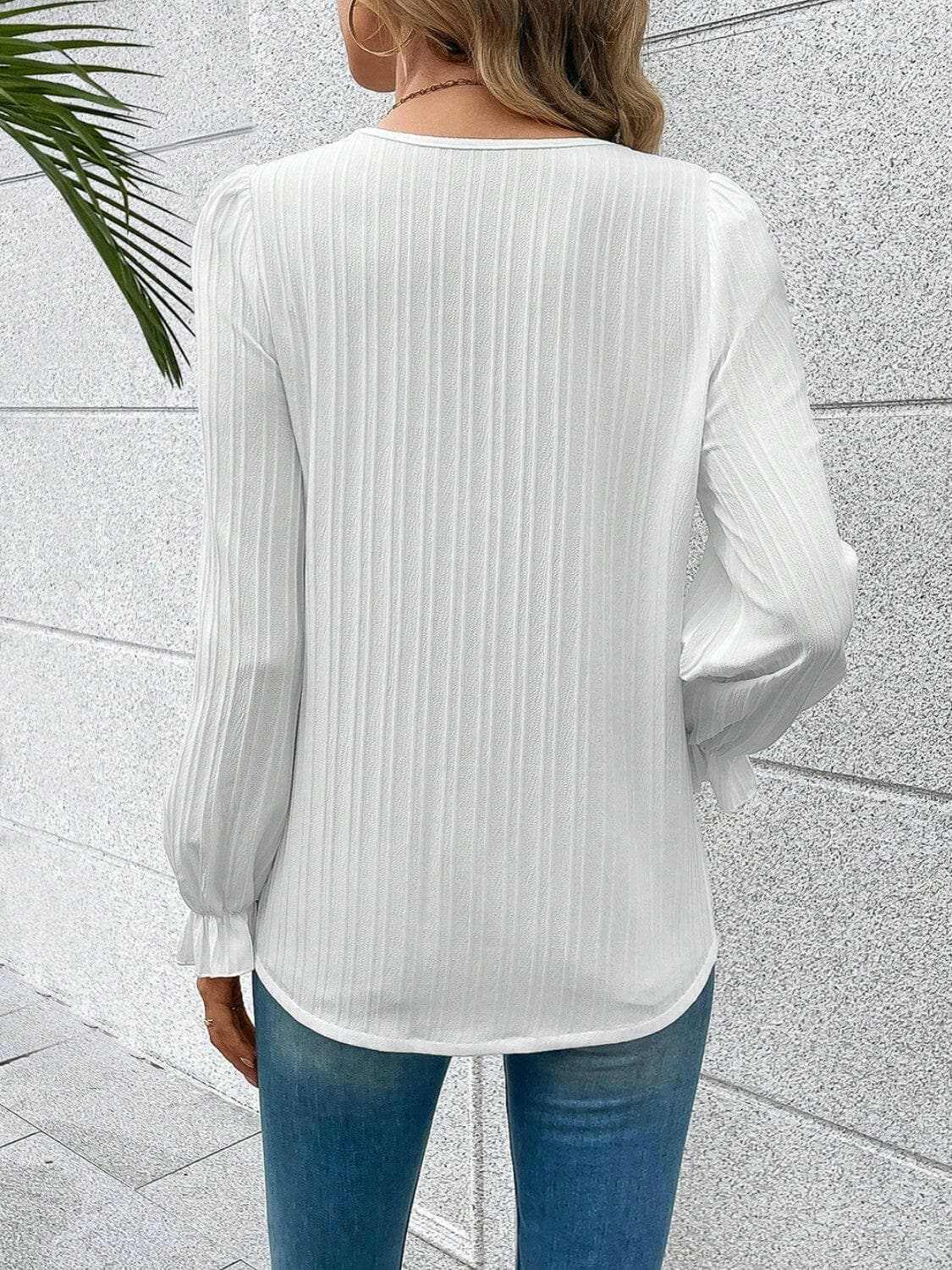 Accessories Trendsi Lace Blouse Women's Elegant V-Neck Flutter Sleeve Top Stylish