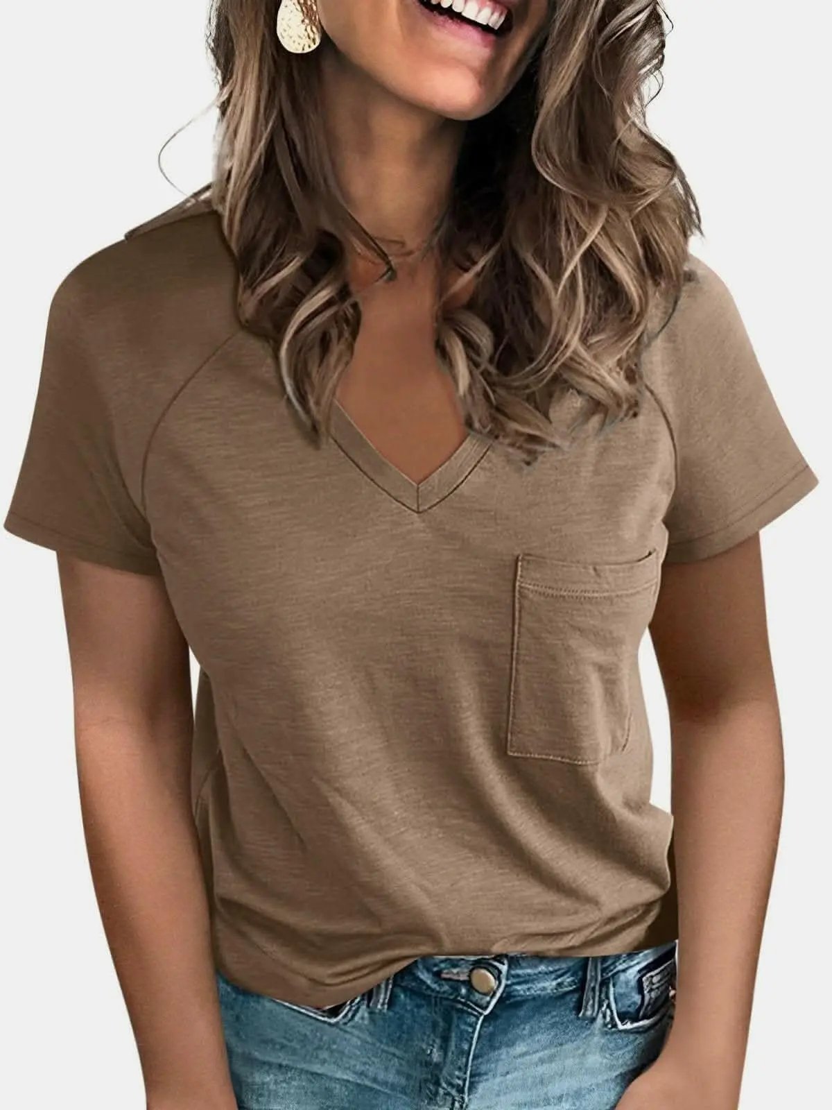 T-Shirts Trendsi just arrived - V-neck tee with pockets - comfy fit