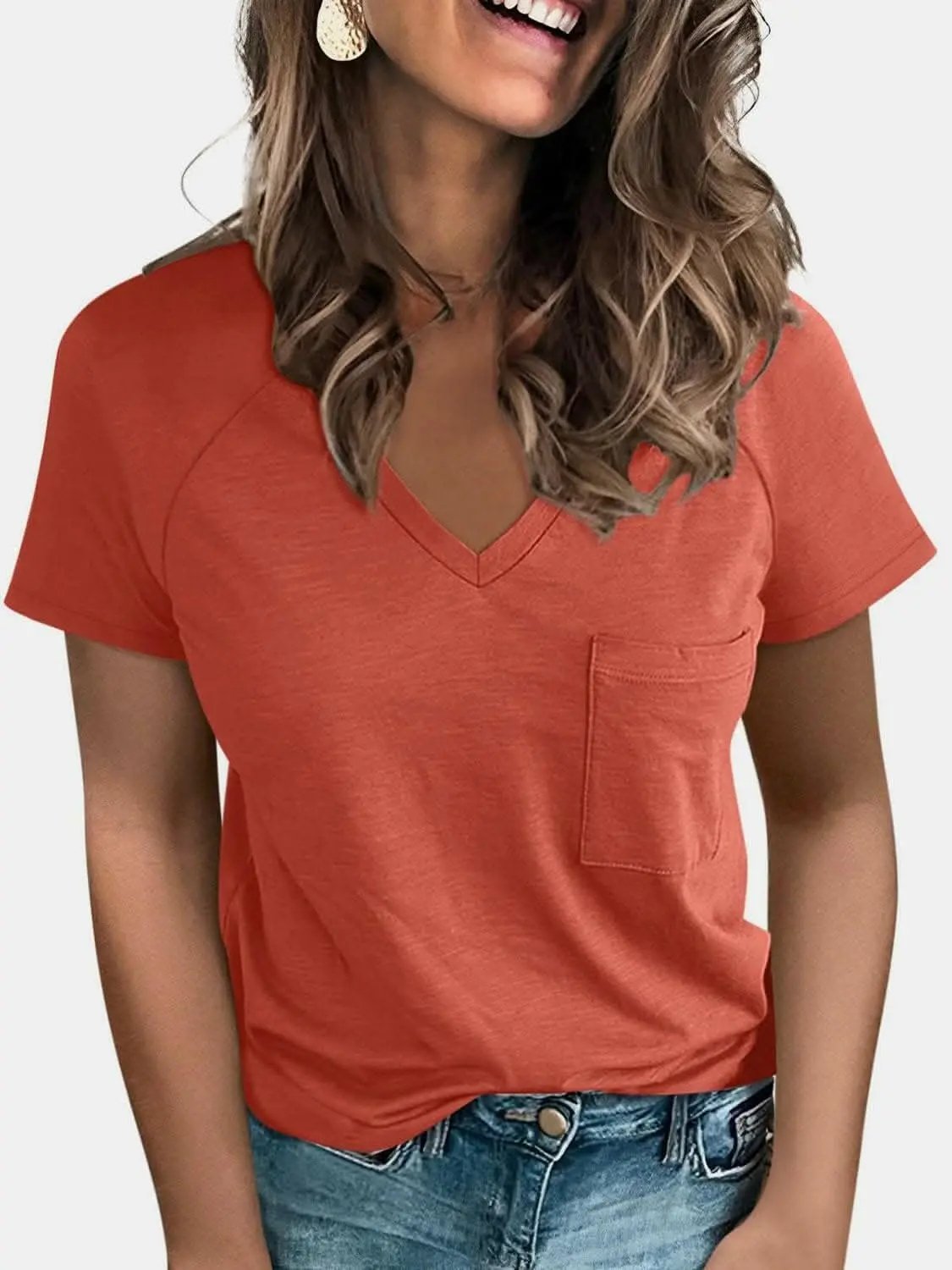 T-Shirts Trendsi just arrived - V-neck tee with pockets - comfy fit