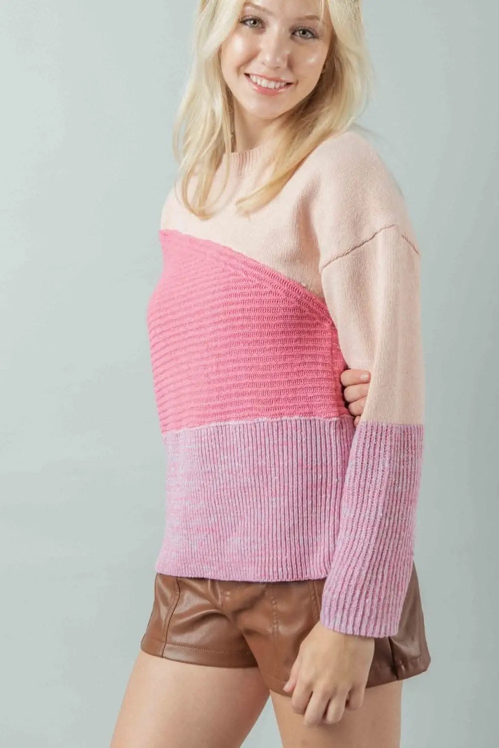 Sweaters Trendsi Color Block Sweater Women's Knit Top Long Sleeve, USA Shipped