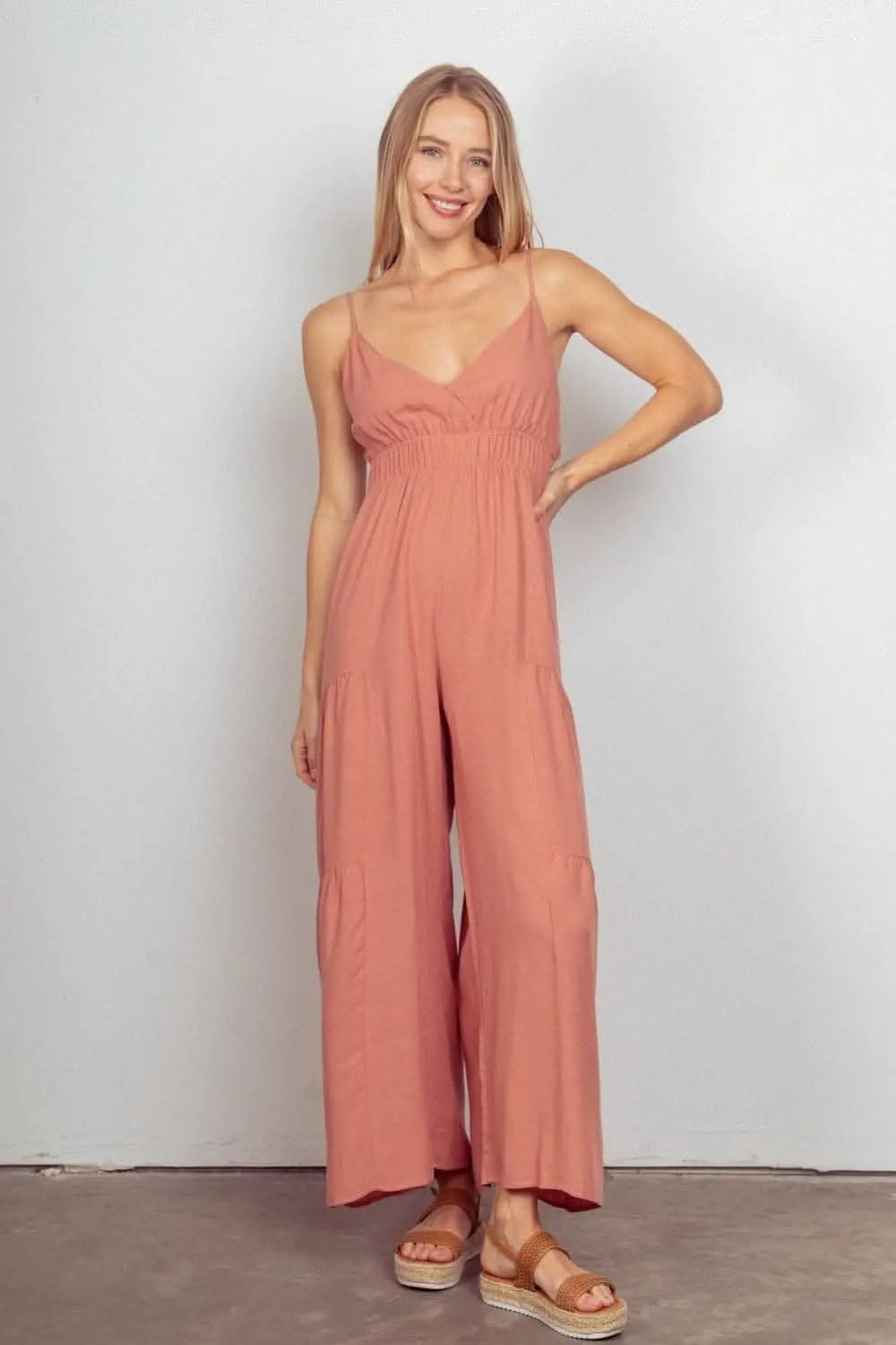Dresses Trendsi Ruched Jumpsuit Women's Casual Wide Leg Romper USA Shipped, Sleeveless