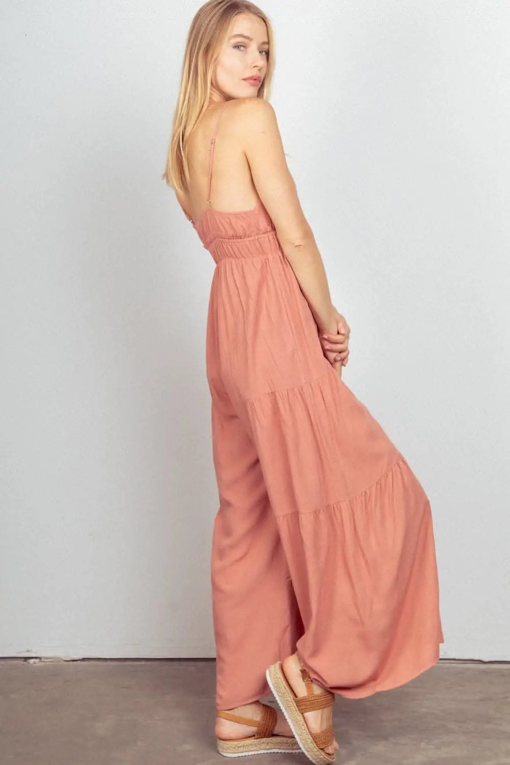 Dresses Trendsi Ruched Jumpsuit Women's Casual Wide Leg Romper USA Shipped, Sleeveless