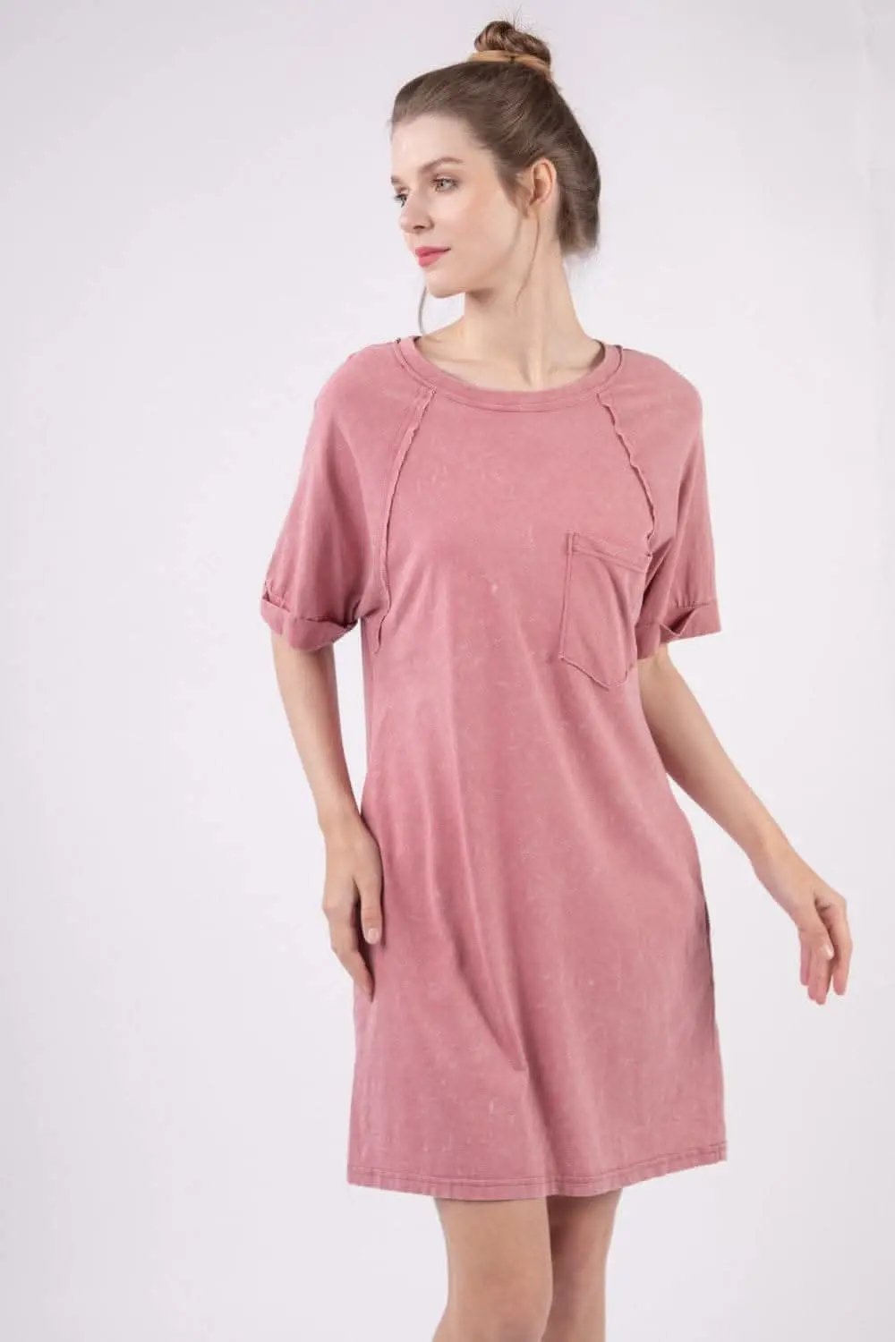 Dresses Trendsi VERY J Washed Round Neck Mini Tee Dress for Effort
