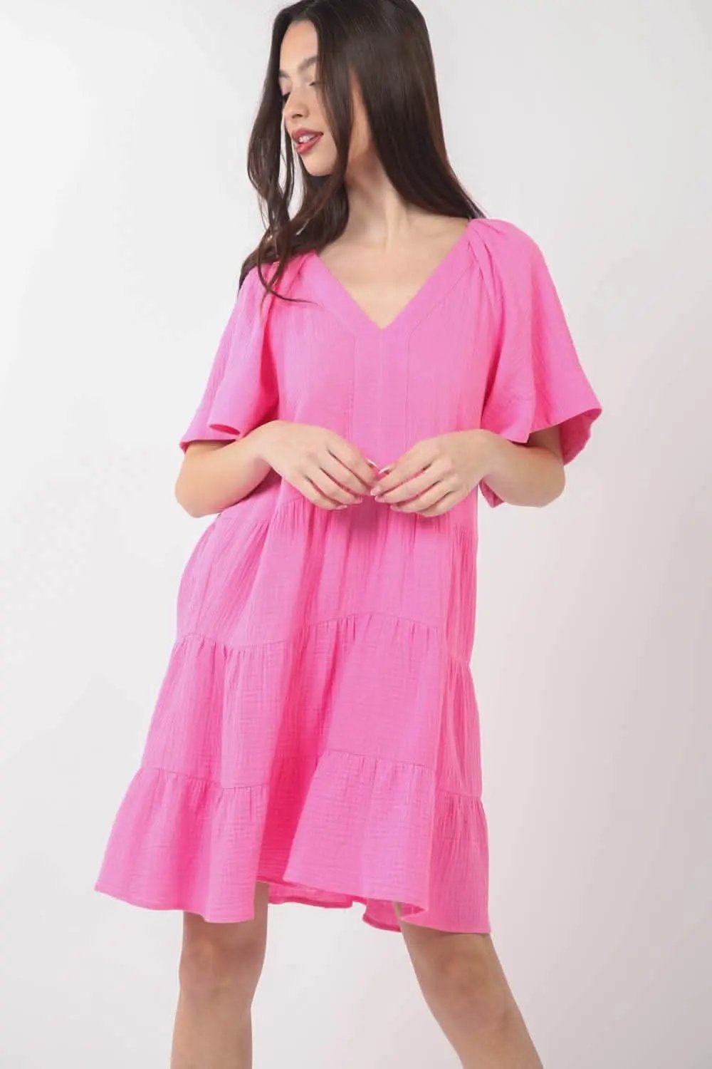 Dresses Trendsi Very J Texture V-Neck Ruffled Tiered Dress for Ele