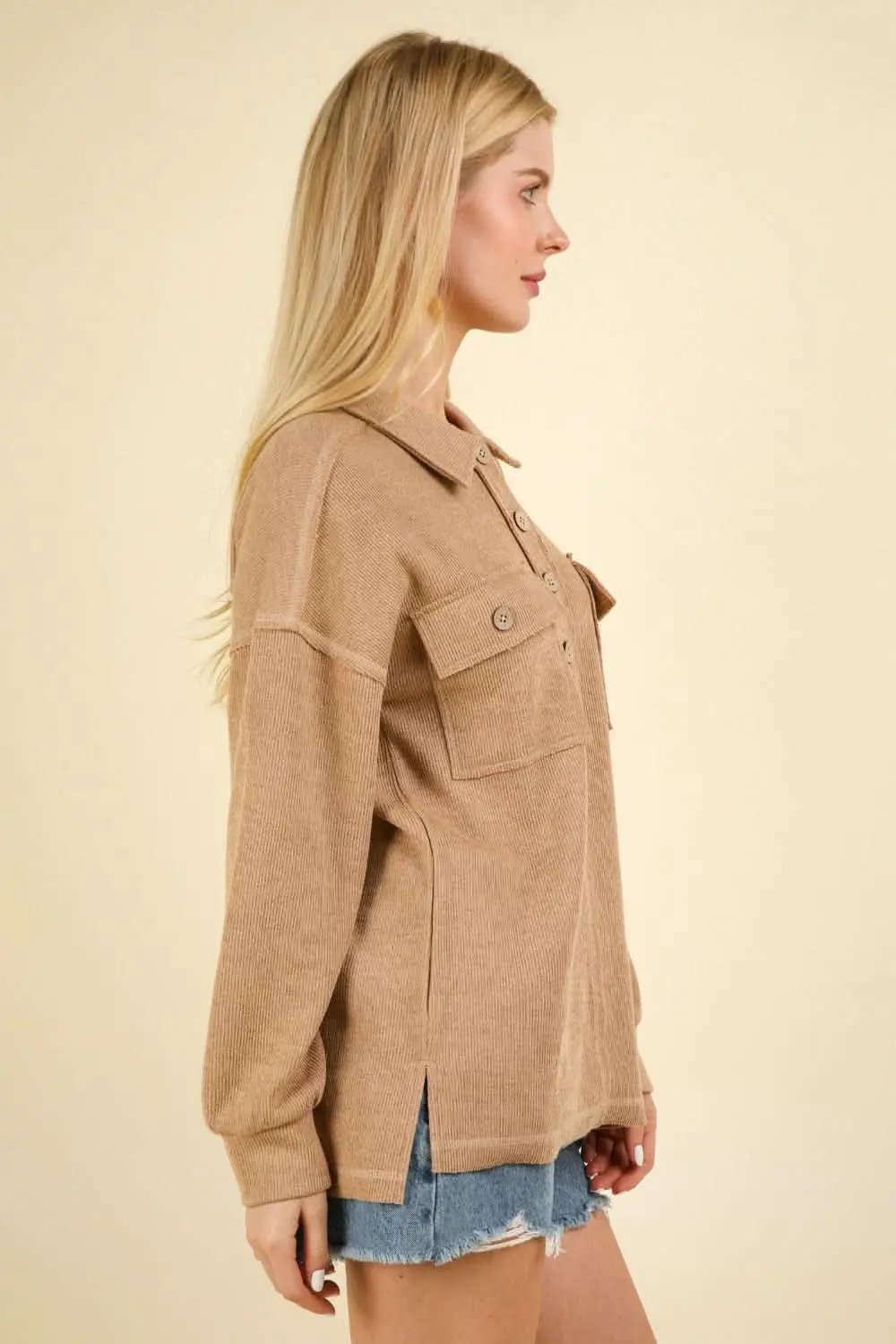 Women's Knit Collared Shirt Knit Collared Shirt - Soft & Comfy with Pockets - Casual Style