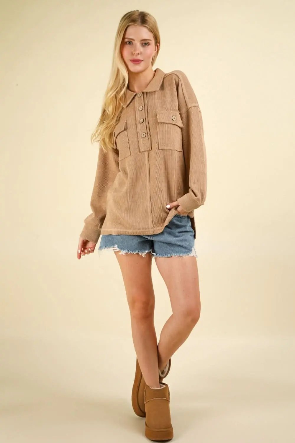 Women's Knit Collared Shirt Knit Collared Shirt - Soft & Comfy with Pockets - Casual Style